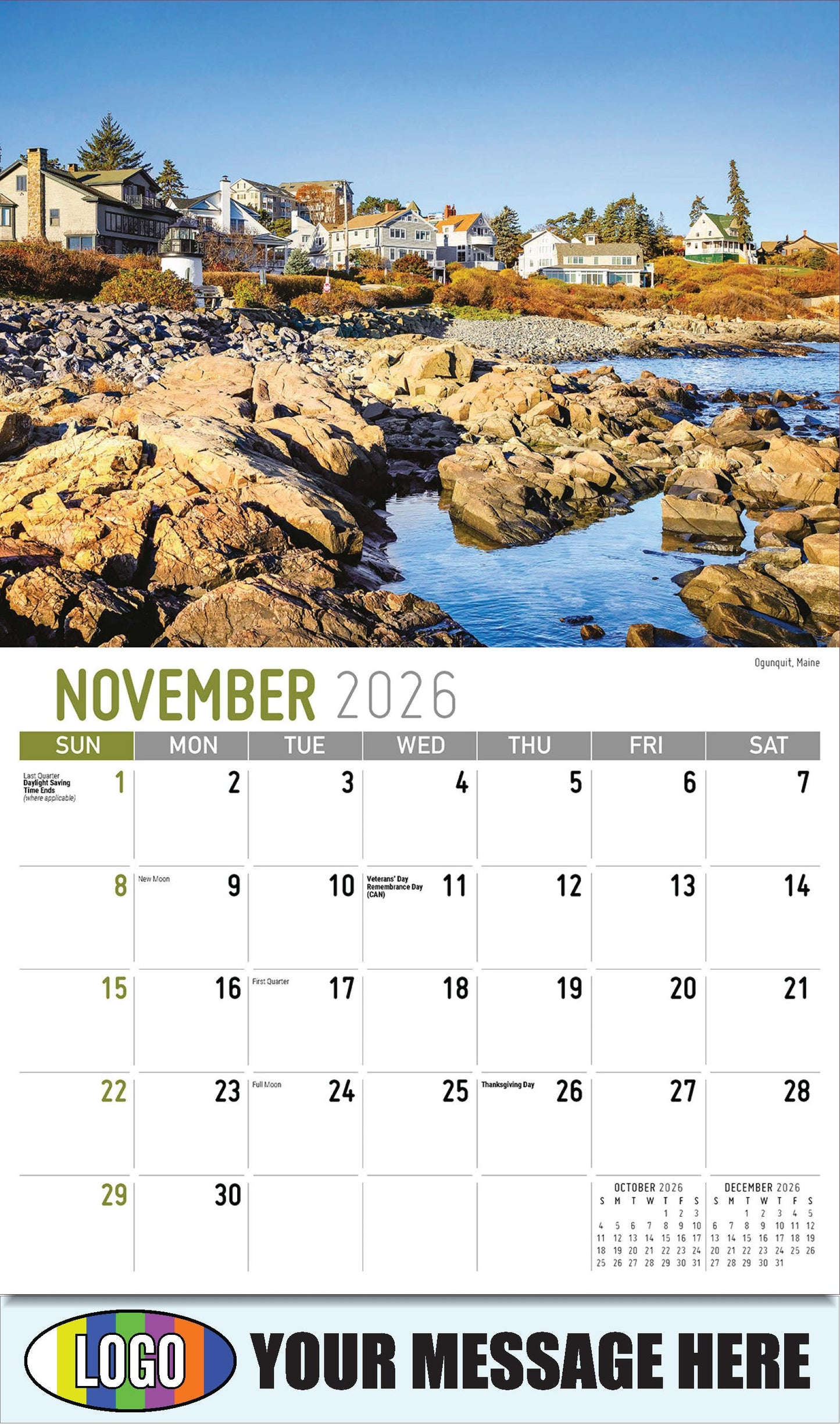 2026 Business Promotion Calendar - Scenes of New England - Ogunquit, Maine - November