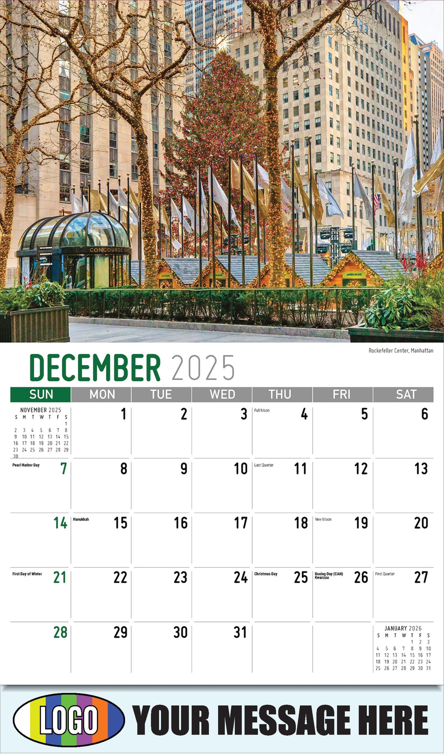 2026 Business Promotional Calendar - Scenes of New York - Rockefeller Center, Manhattan - December_a