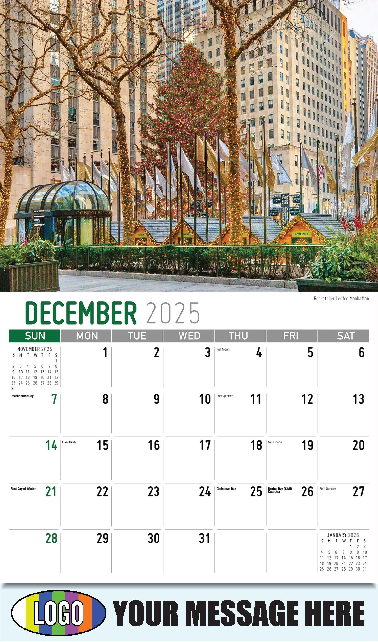 2026 Business Promotional Calendar - Scenes of New York - Rockefeller Center, Manhattan - December_a