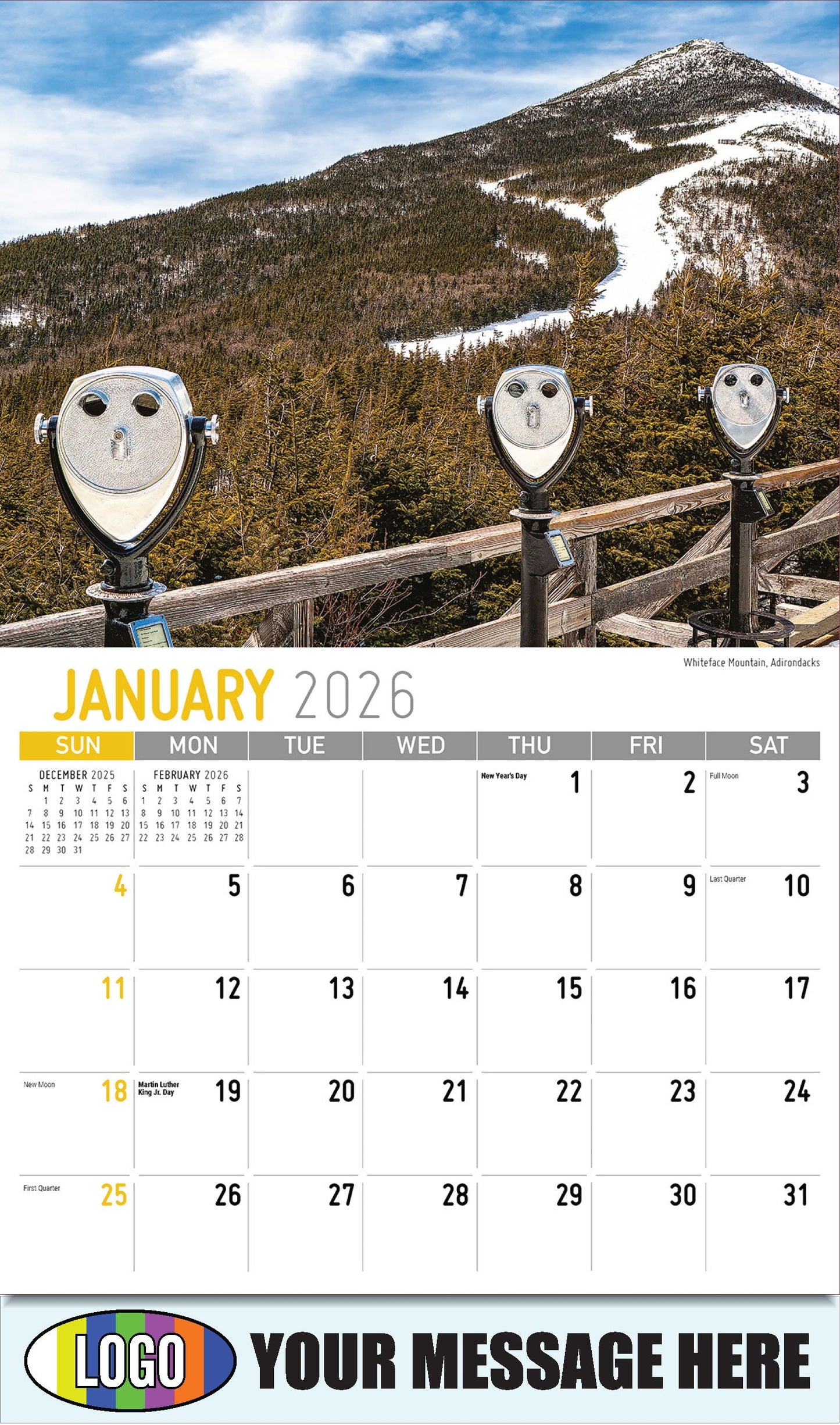 2026 Business Promotional Calendar - Scenes of New York - Whiteface Mountain, Adirondacks - January