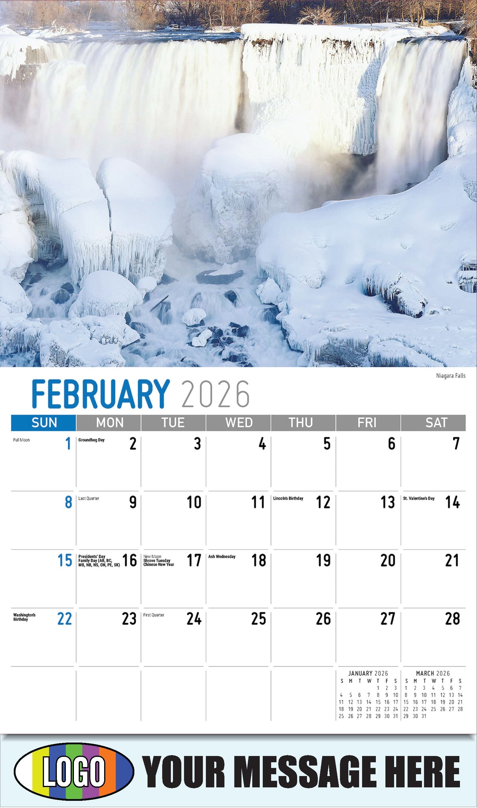 2026 Business Promotional Calendar - Scenes of New York - Niagara Falls - February