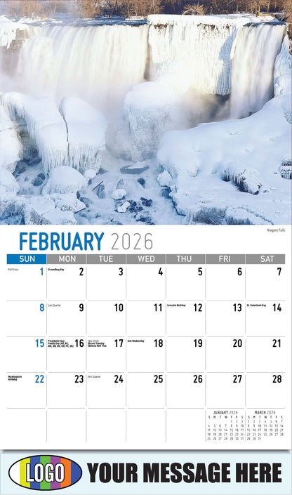 2026 Business Promotional Calendar - Scenes of New York - Niagara Falls - February