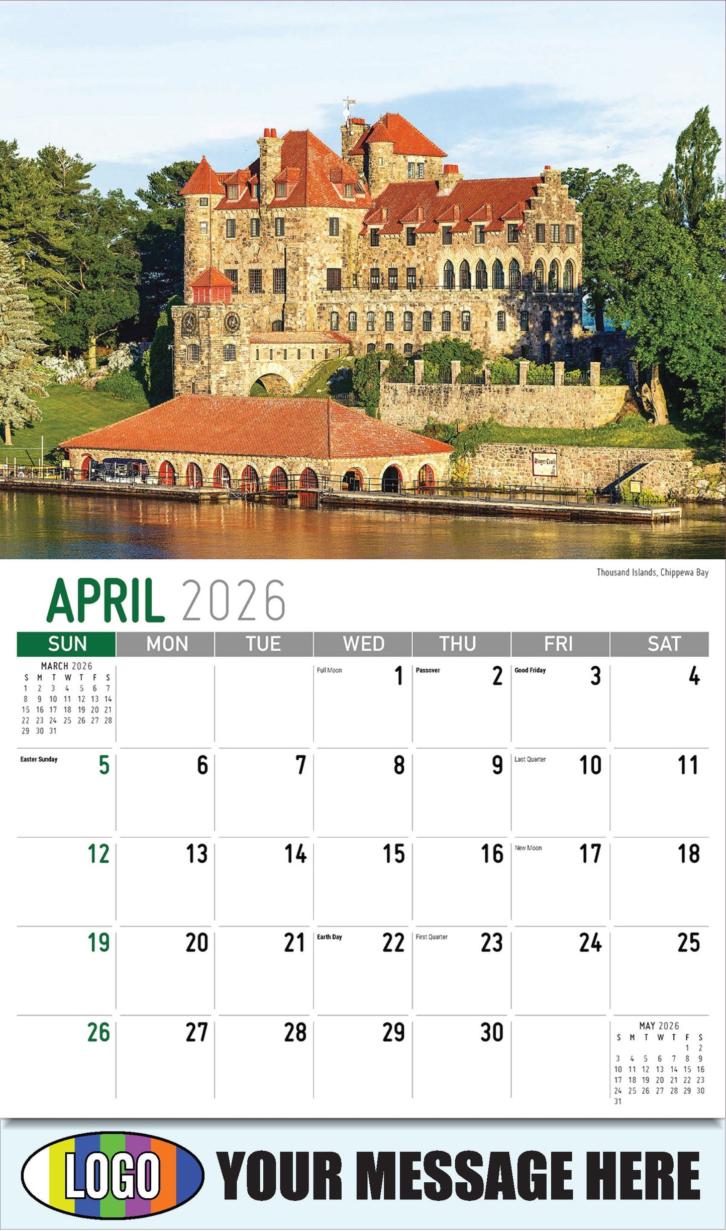 2026 Business Advertising Calendar - Scenes of New York - Thousand Islands, Chippewa Bay - April