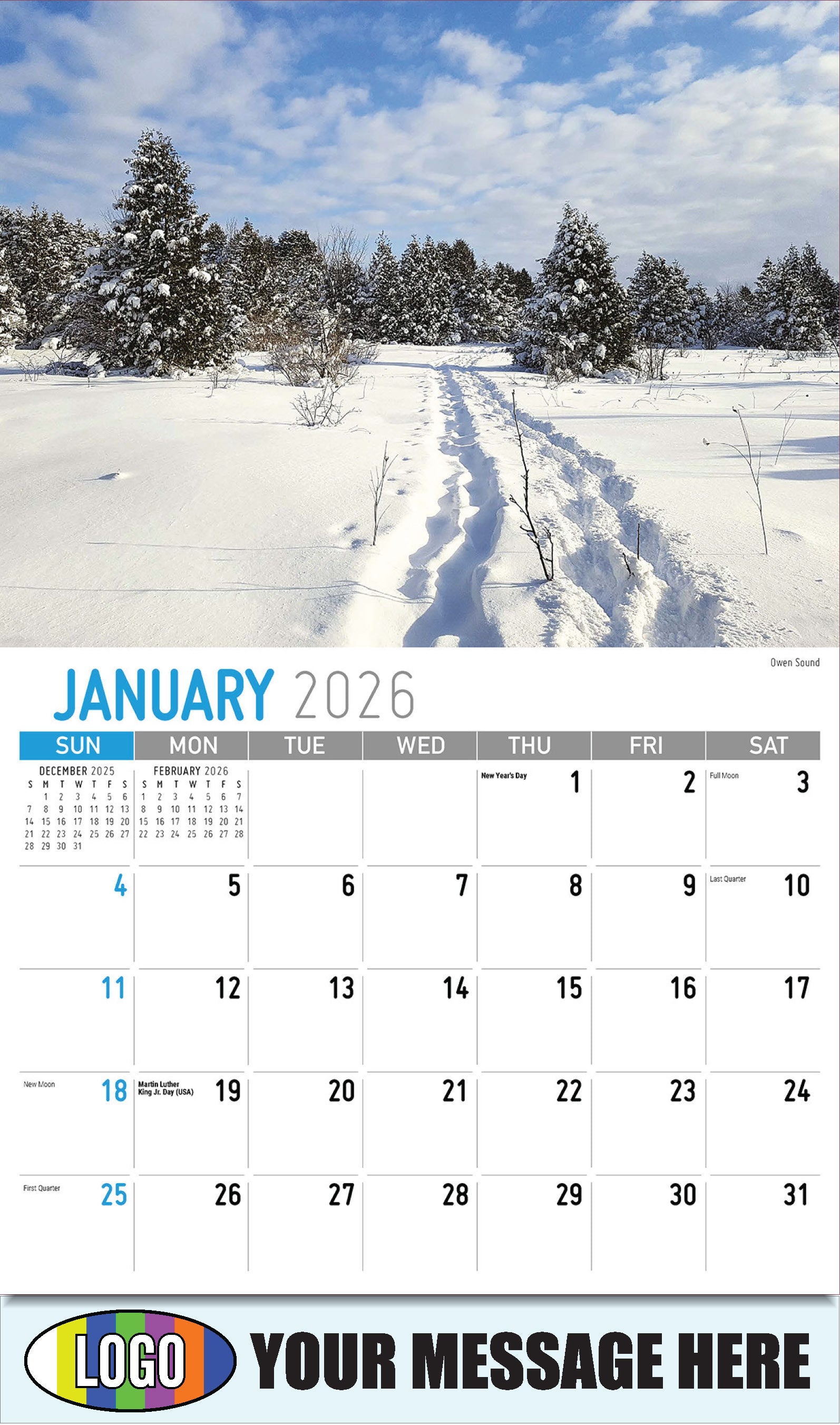2026 Business Promotional Calendar - Scenes of Ontario - Owen Sound - January