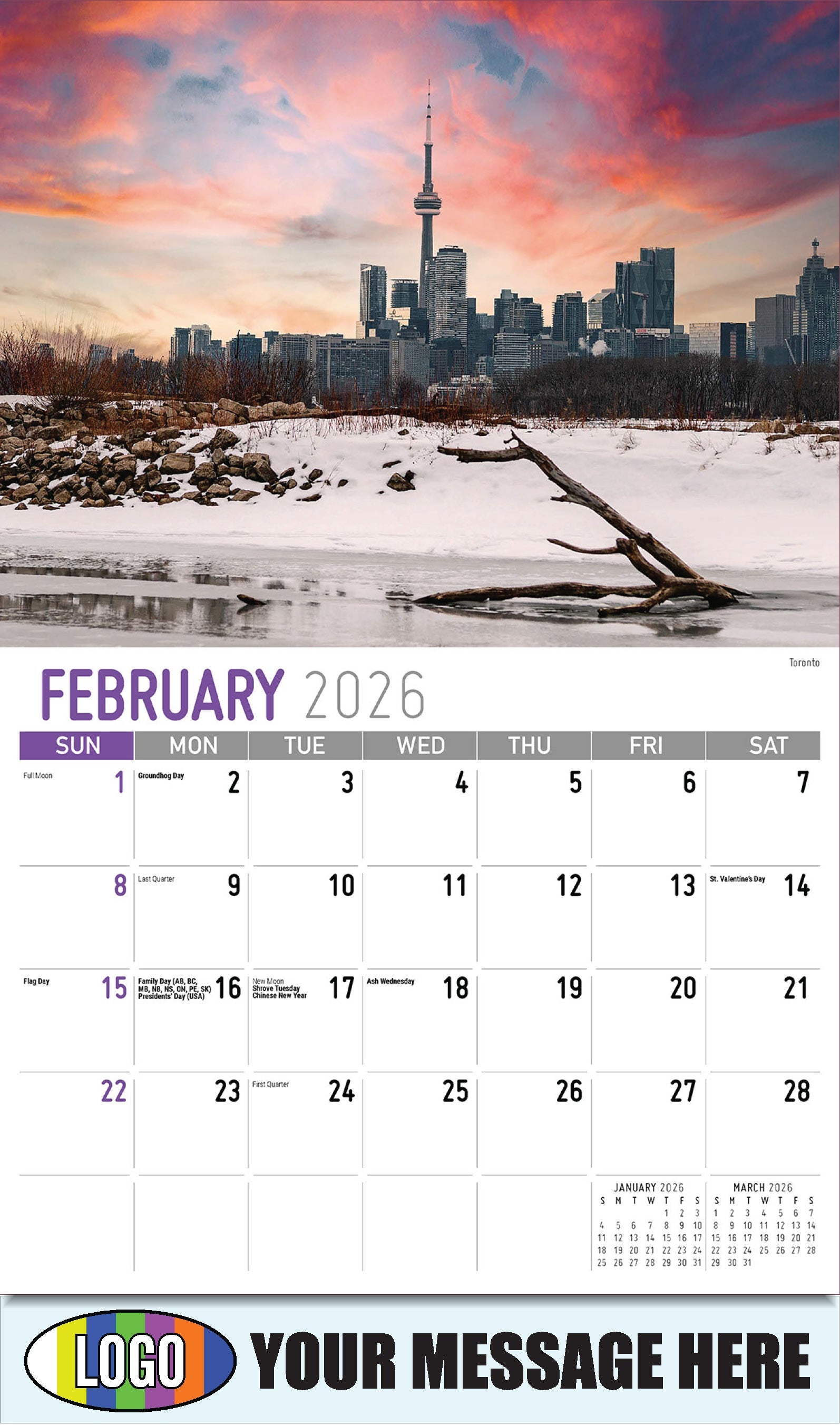 2026 Business Promotional Calendar - Scenes of Ontario - Toronto - February