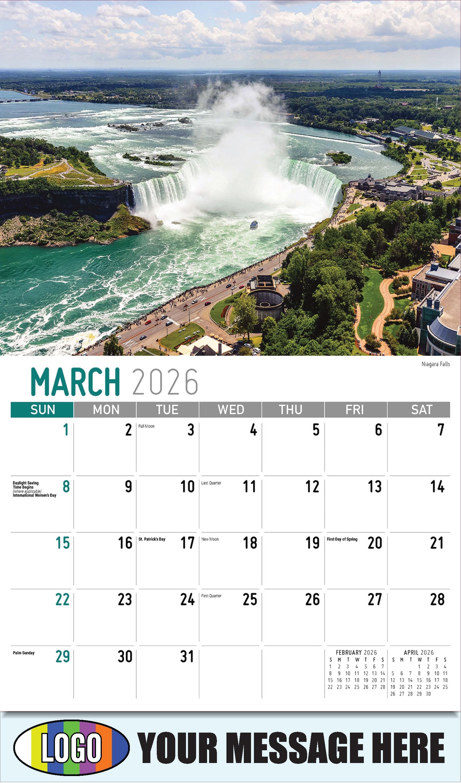 2026 Business Promotional Calendar - Scenes of Ontario - Niagara Falls - March