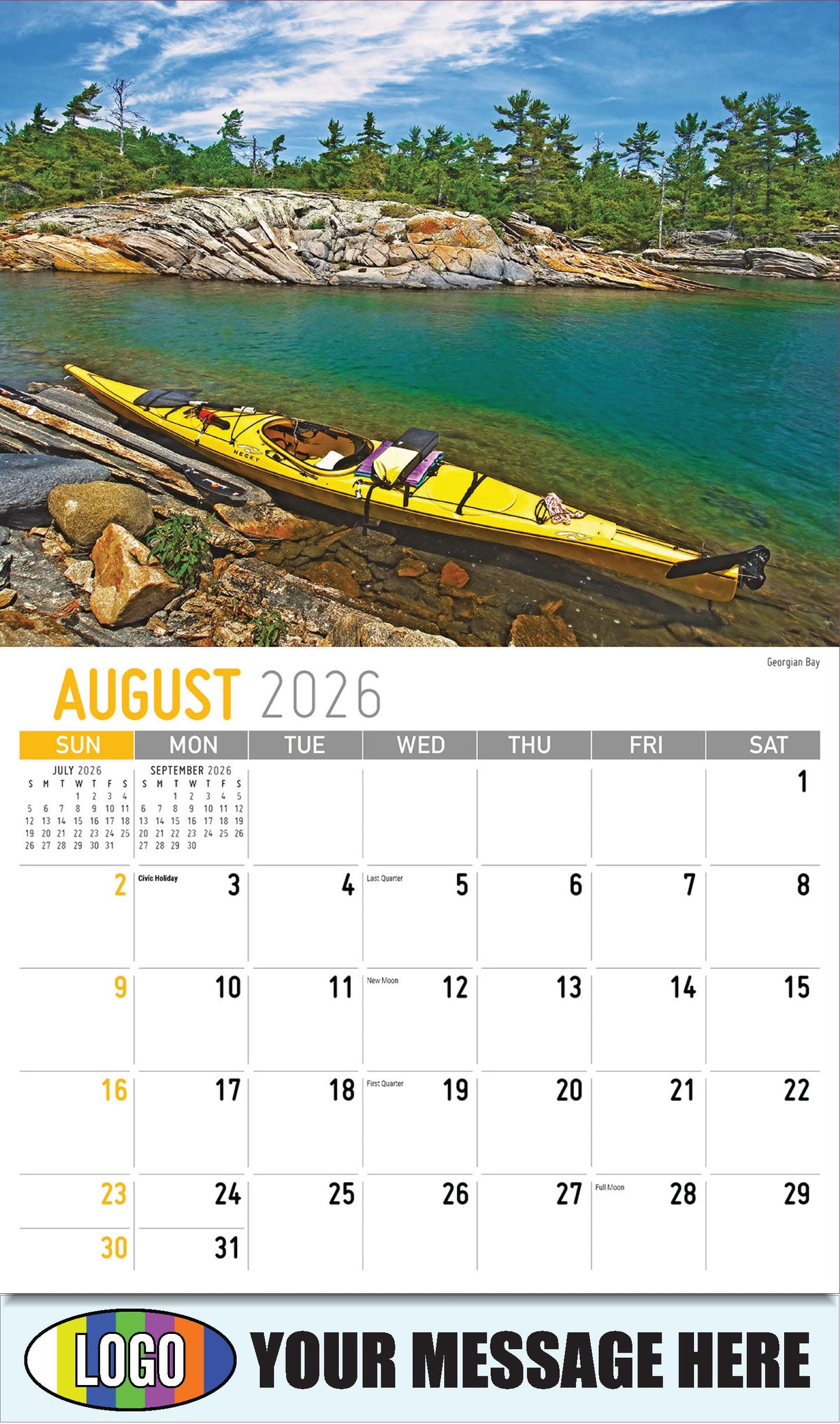 2026 Business Promo Calendar - Scenes of Ontario - Georgian Bay - August