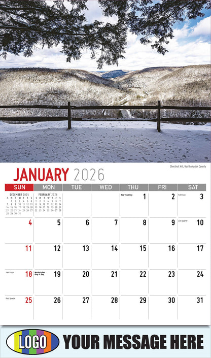 2026 Business Promotional Calendar - Scenes of Pennsylvania - Chestnut Hill, Northampton County - January
