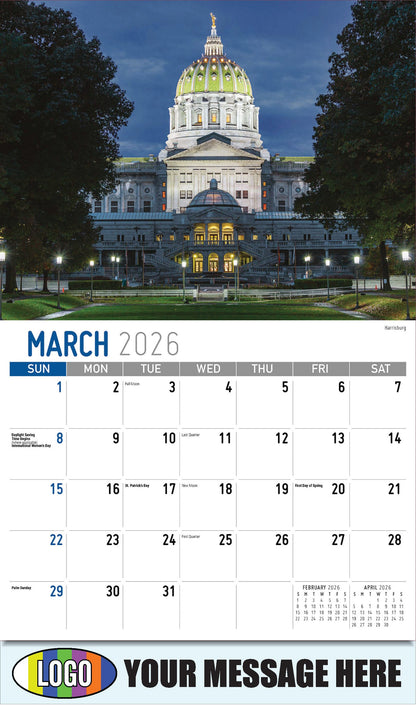 2026 Business Promotional Calendar - Scenes of Pennsylvania - Harrisburg - March