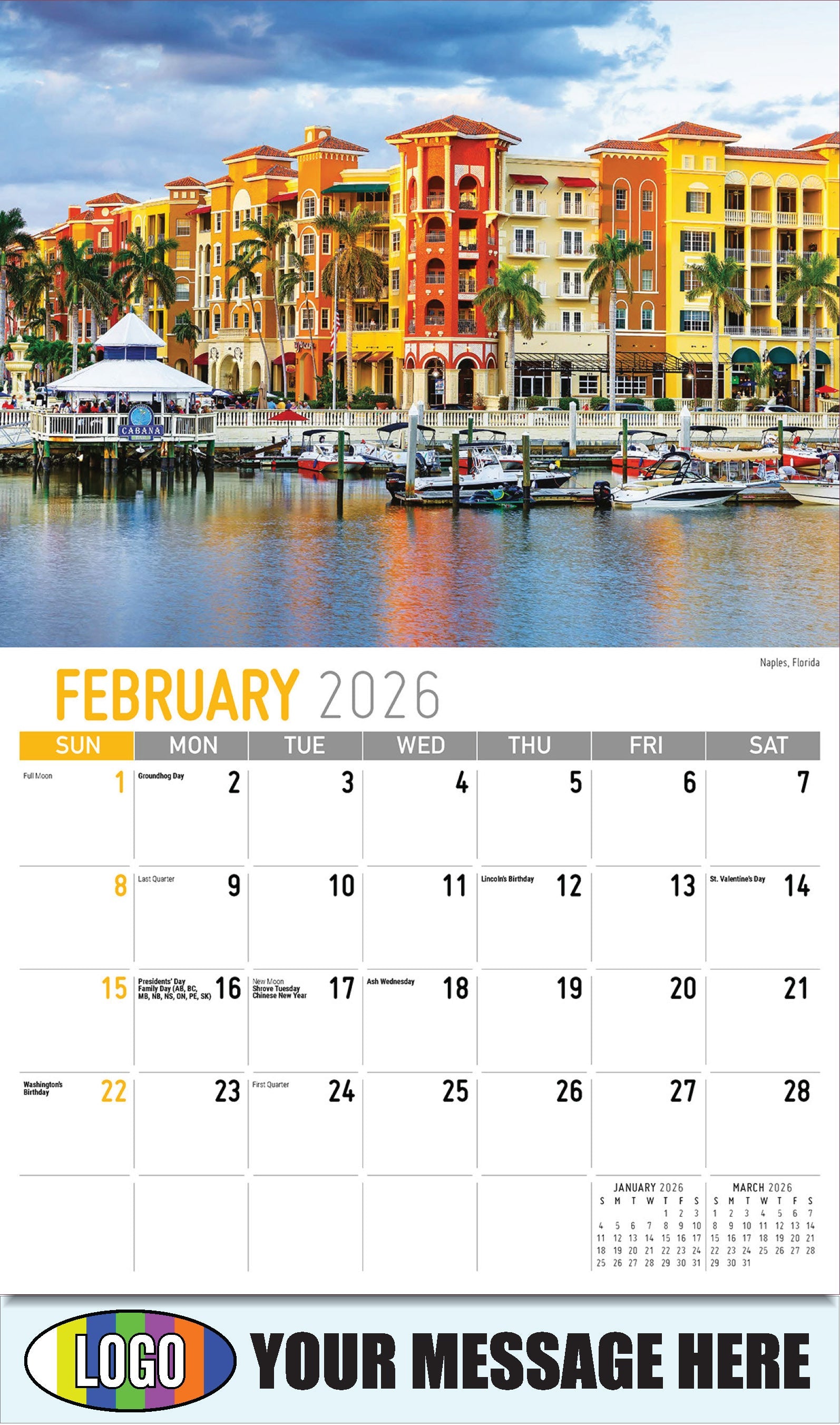 2026 Business Promotional Calendar - Scenes of Southeast USA - Naples, Florida - February