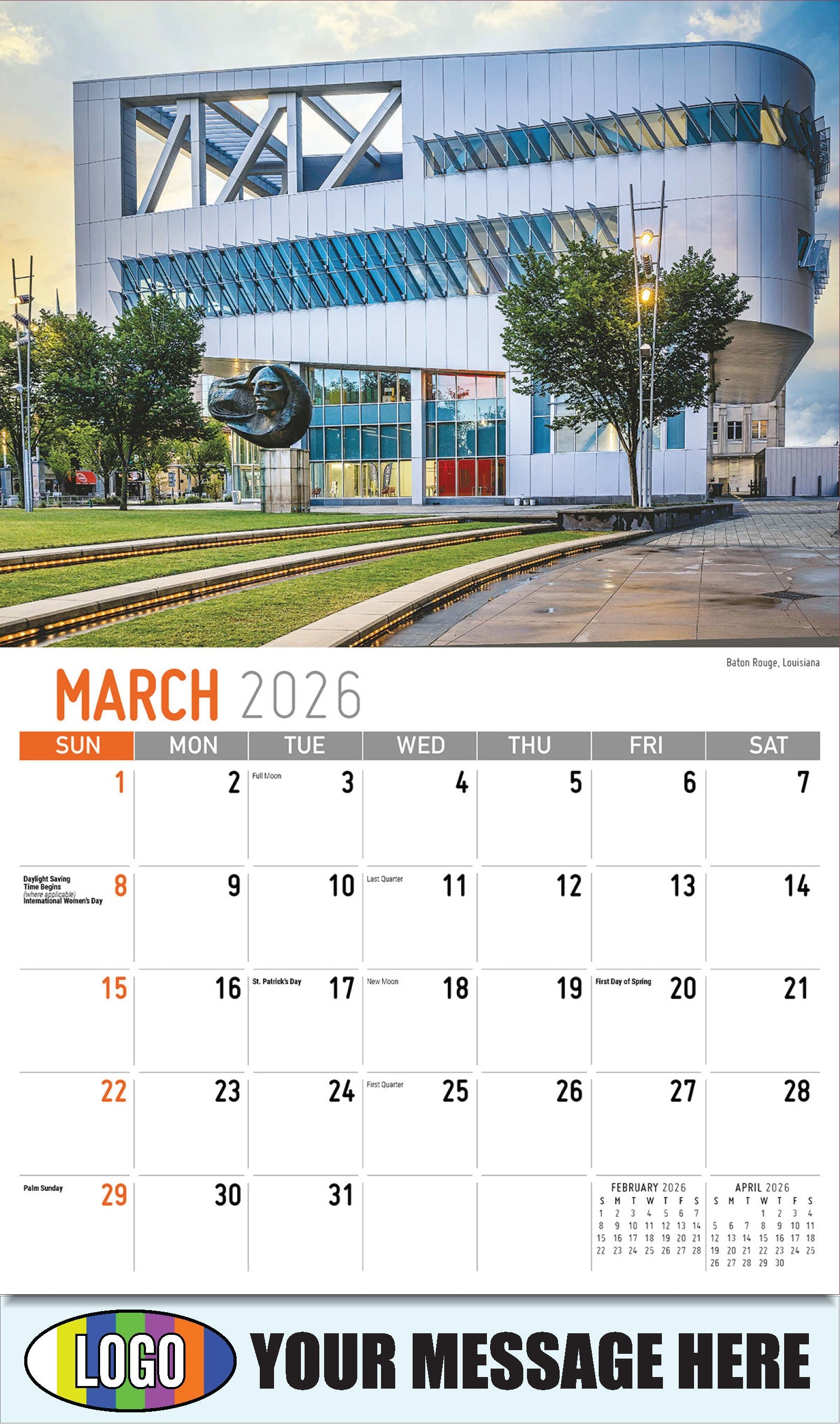 2026 Business Promotional Calendar - Scenes of Southeast USA - Baton Rouge, Louisiana - March