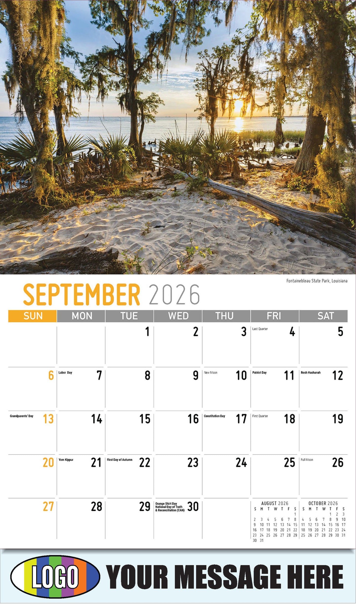 2026 Business Promo Calendar - Scenes of Southeast USA - Fontainebleau State Park, Louisiana - September