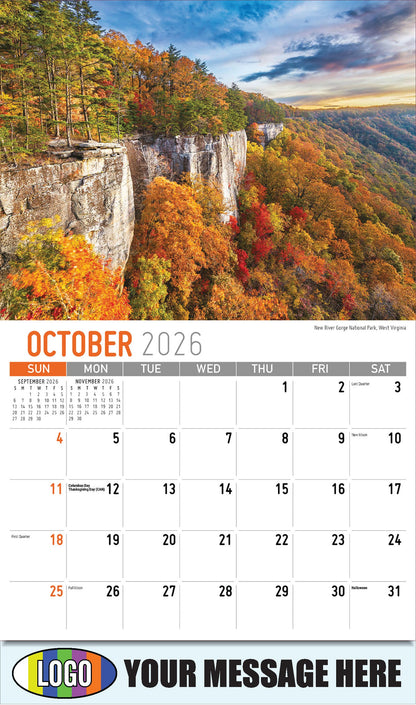 2026 Business Promotion Calendar - Scenes of Southeast USA - 
New River Gorge National Park, West Virginia  - October