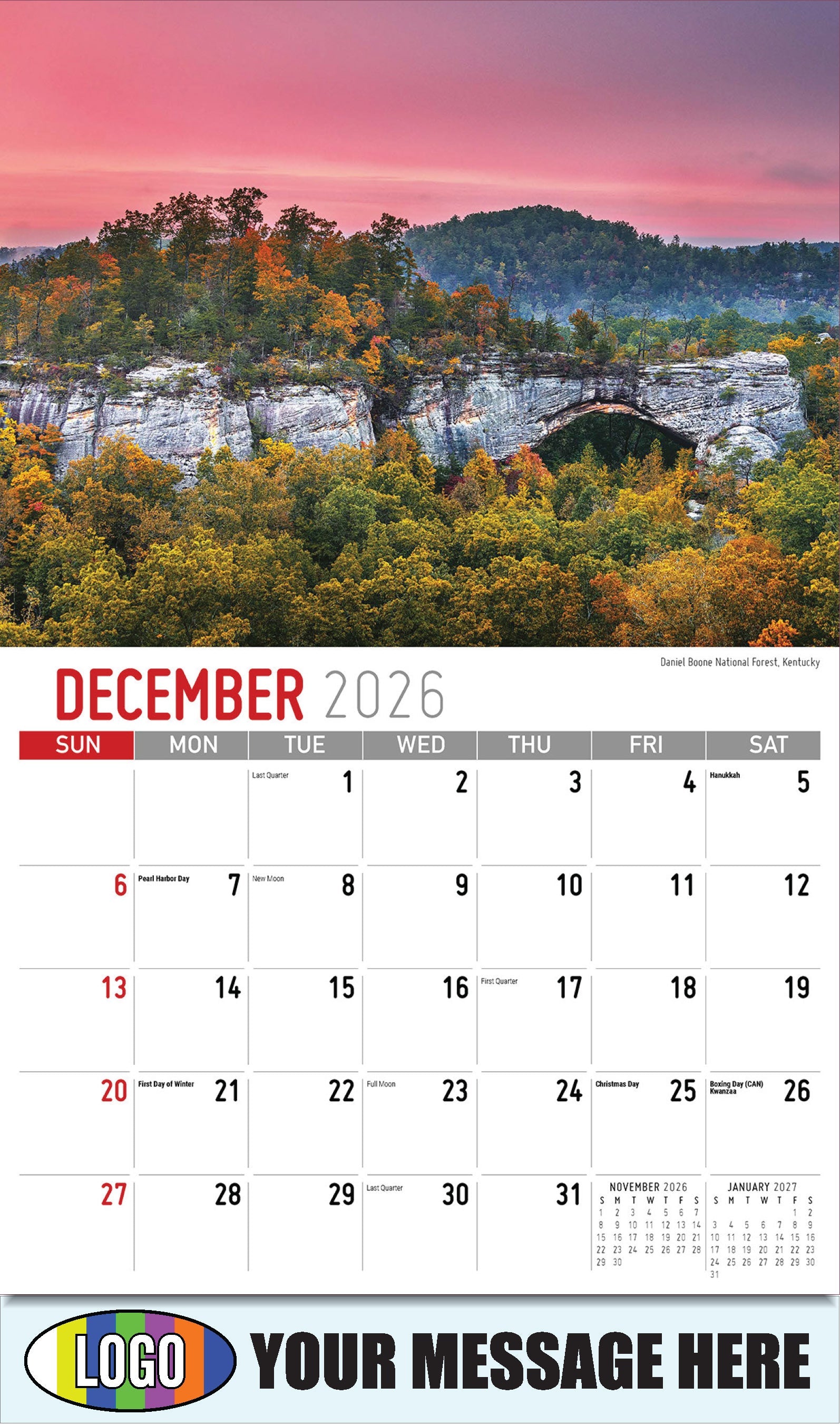 2026 Business Promotion Calendar - Scenes of Southeast USA - Daniel Boone National Forest, Kentucky - December
