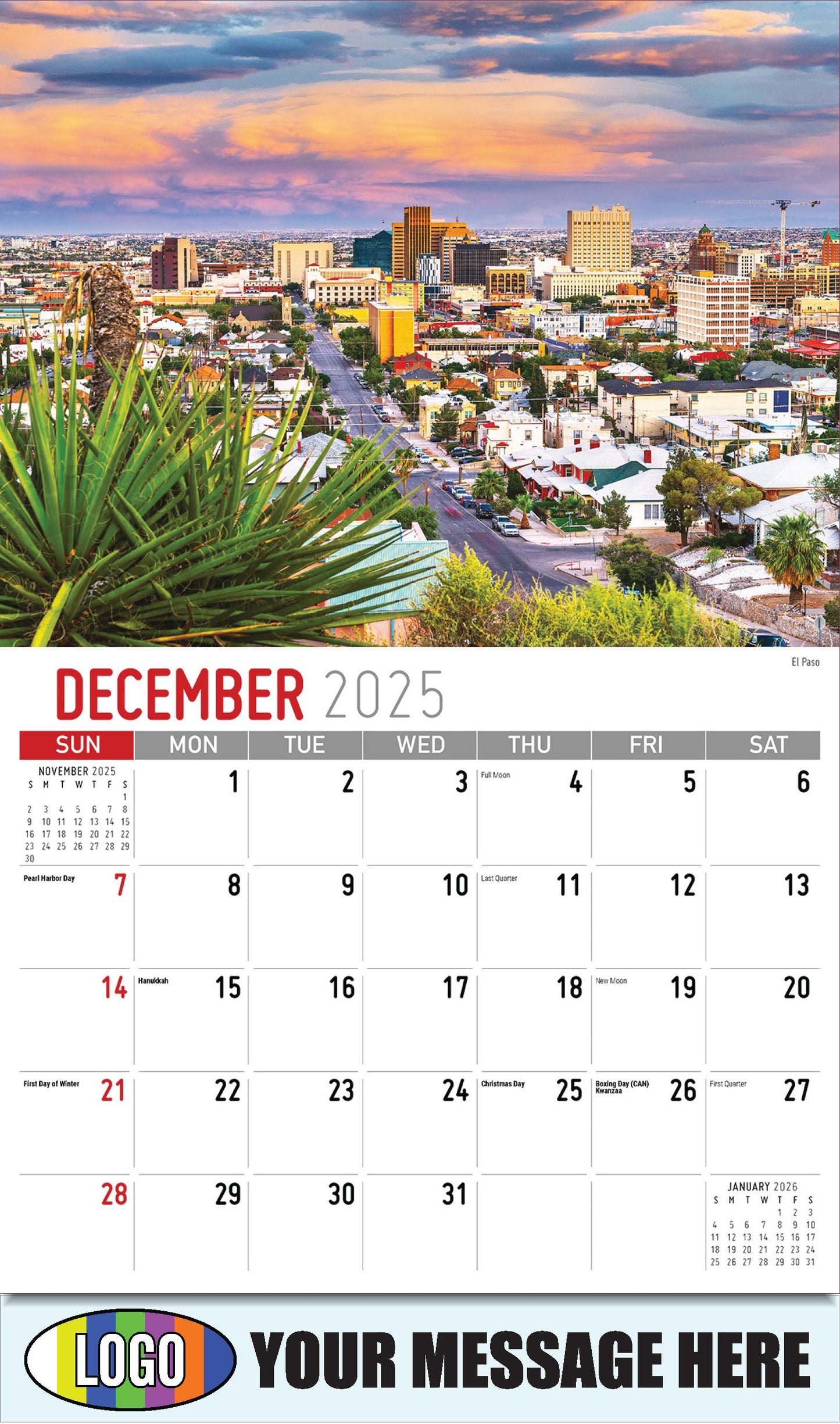 2026 Business Promotional Calendar - Scenes of Texas - El Paso - December_a