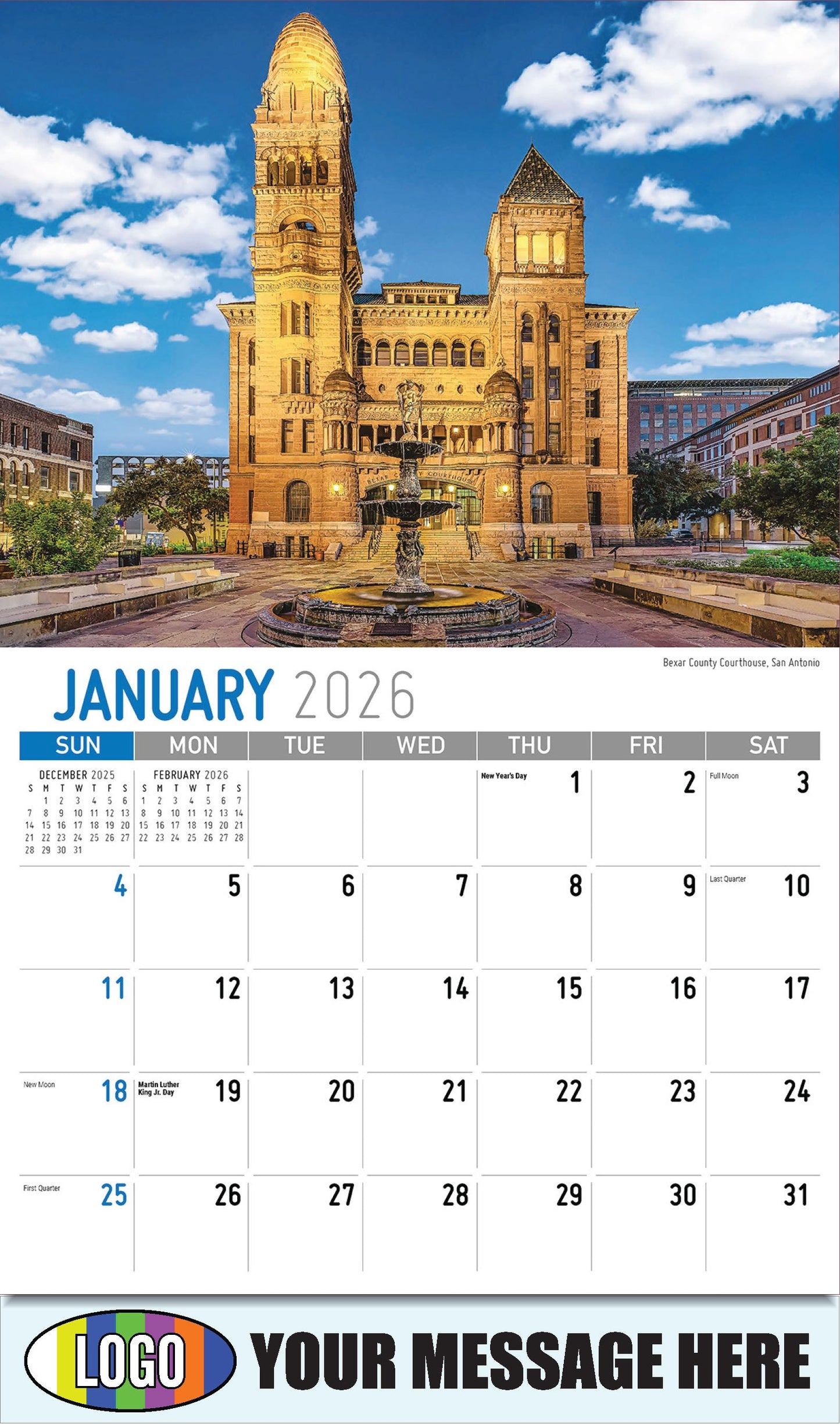 2026 Business Promotional Calendar - Scenes of Texas - Bexar County Courthouse, San Antonio - January