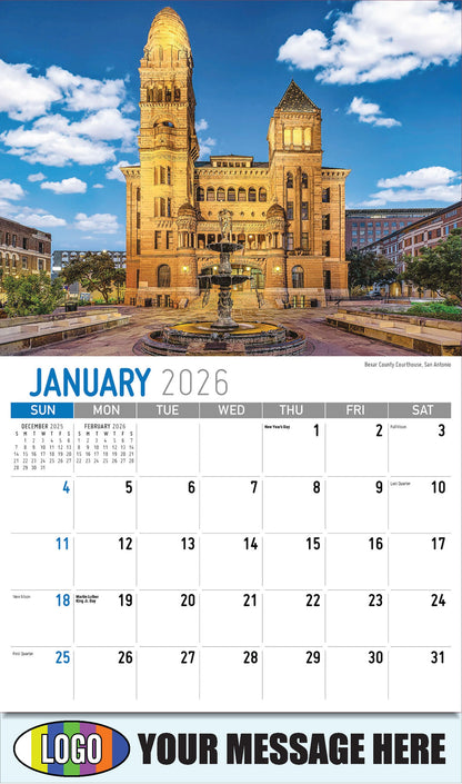 2026 Business Promotional Calendar - Scenes of Texas - Bexar County Courthouse, San Antonio - January