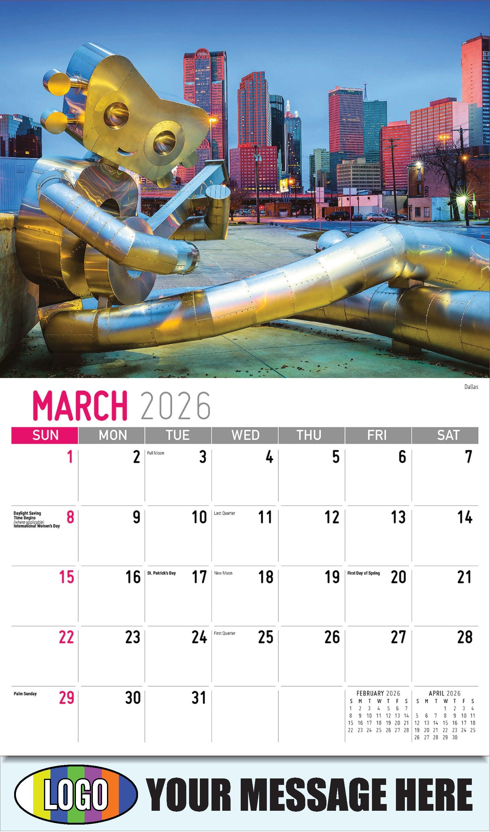 2026 Business Promotional Calendar - Scenes of Texas - Dallas - March