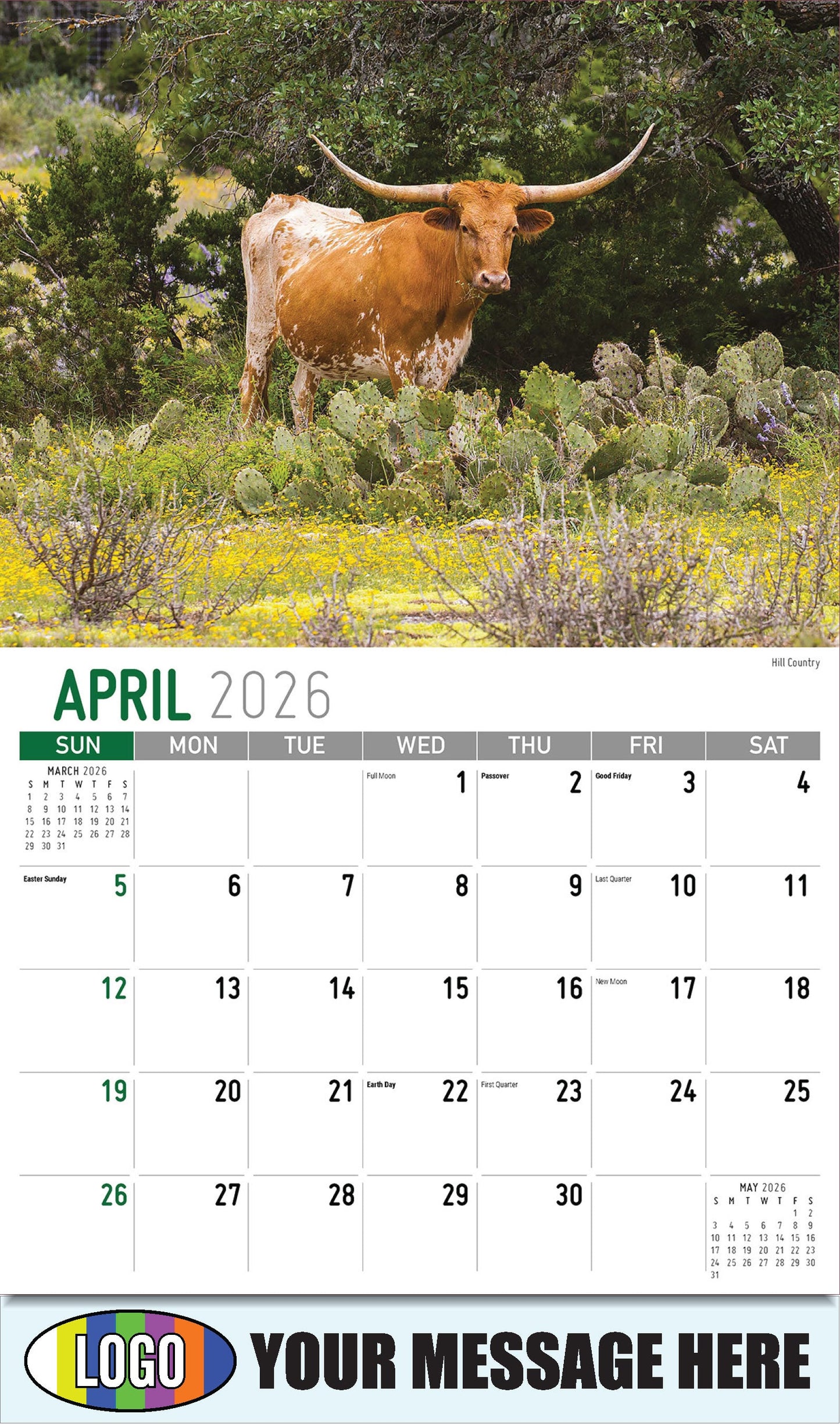 2026 Business Advertising Calendar - Scenes of Texas - Hill Country - April