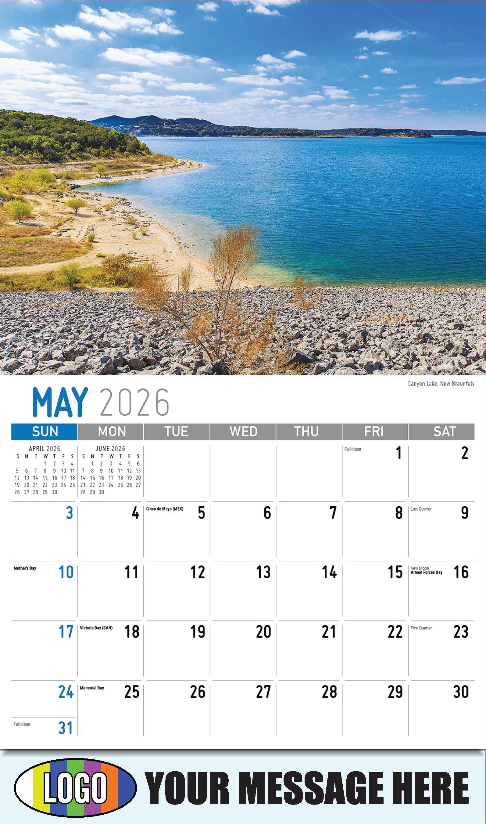 2026 Business Advertising Calendar - Scenes of Texas - Canyon Lake, New Braunfels - May