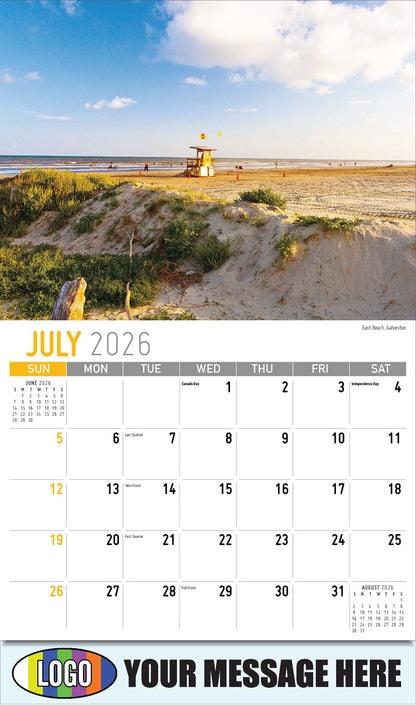 2026 Business Promo Calendar - Scenes of Texas - East Beach, Galveston - July