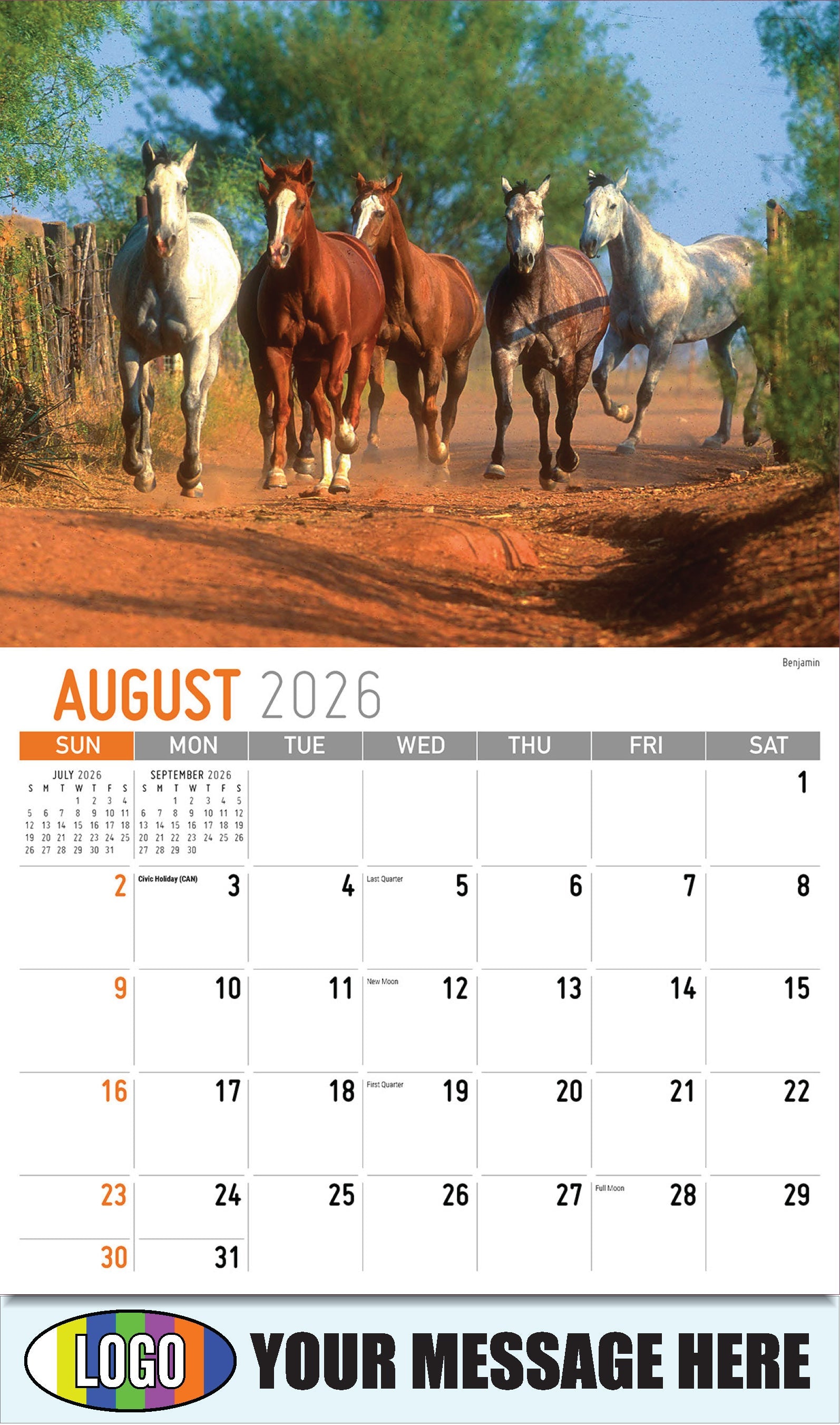 2026 Business Promo Calendar - Scenes of Texas - Benjamin - August