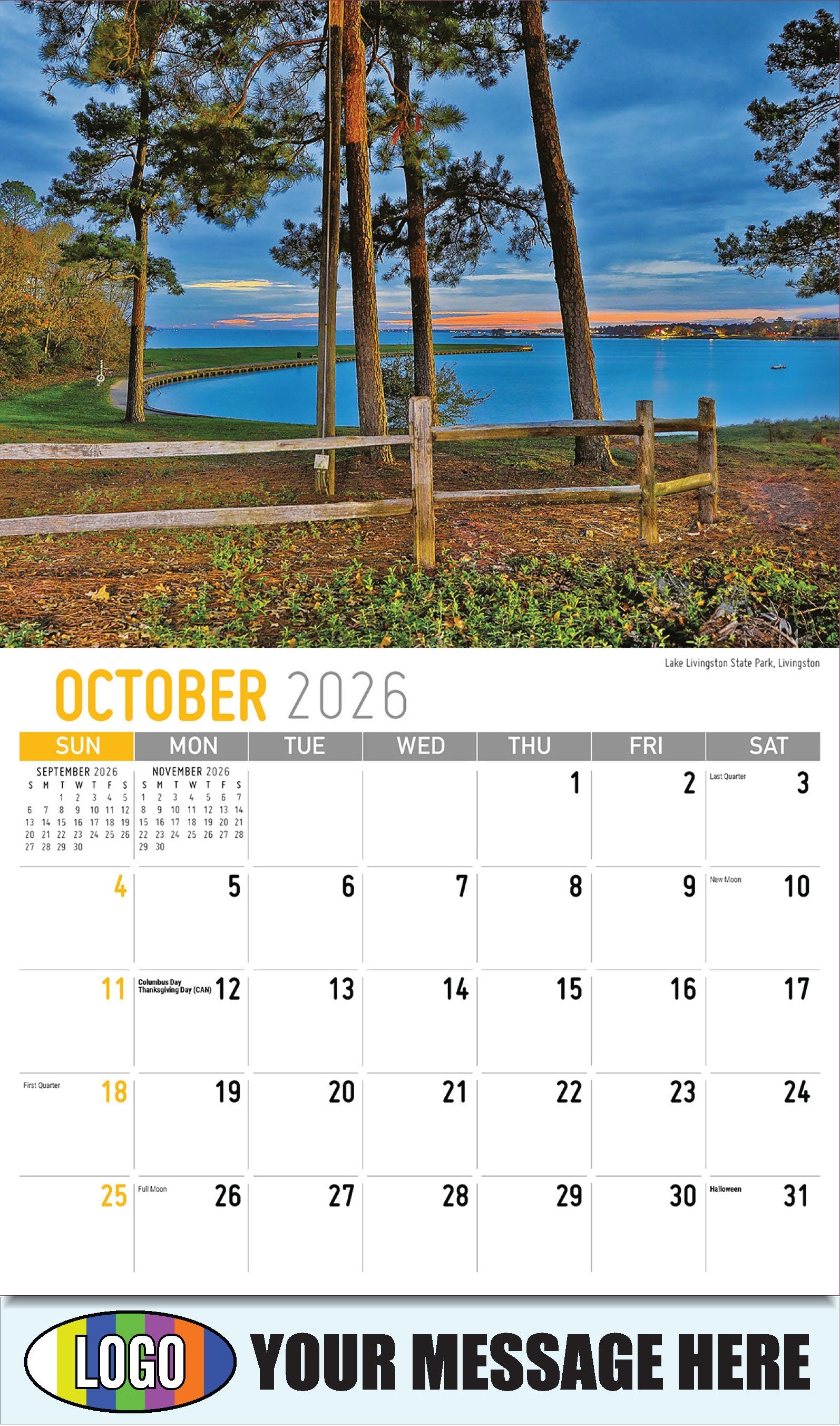 2026 Business Promotion Calendar - Scenes of Texas - Lake Livingston State Park, Livingston - October
