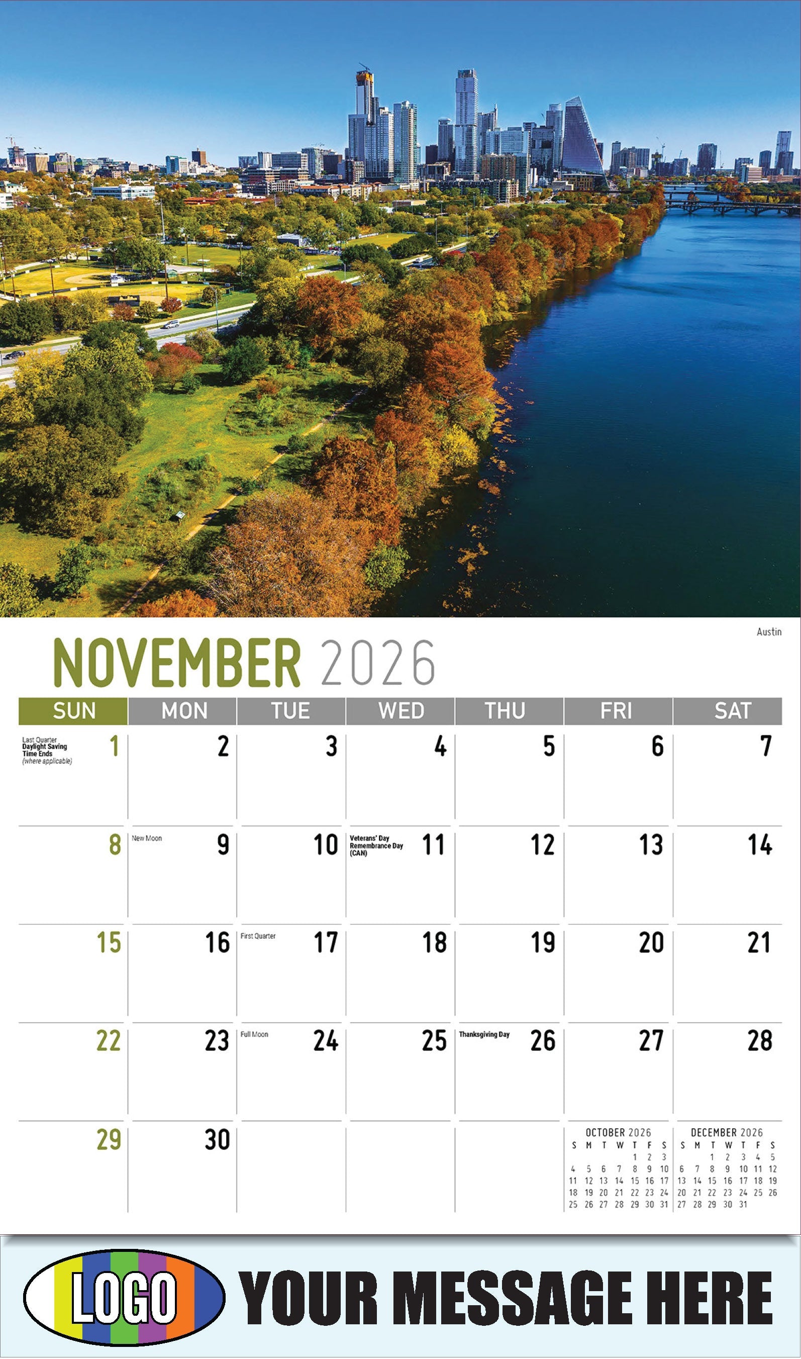 2026 Business Promotion Calendar - Scenes of Texas - Austin - November