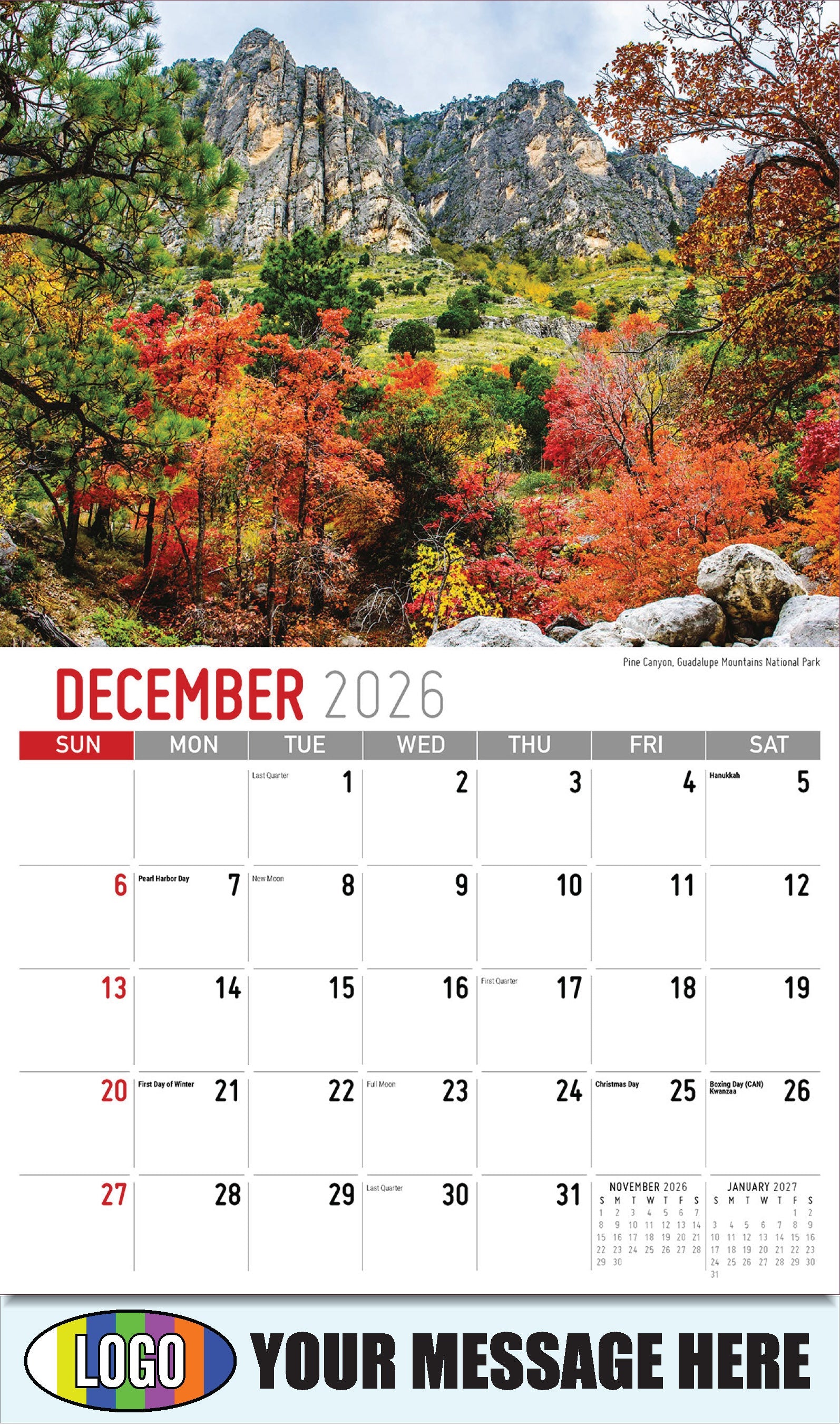 2026 Business Promotion Calendar - Scenes of Texas - Pine Canyon, Guadalupe Mountains National Park - December