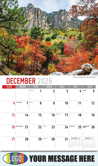 2026 Business Promotion Calendar - Scenes of Texas - Pine Canyon, Guadalupe Mountains National Park - December