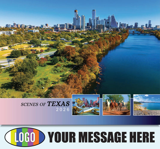 2026 Business Promotion Calendar - Scenes of Texas - Printed with your Logo, Name and message