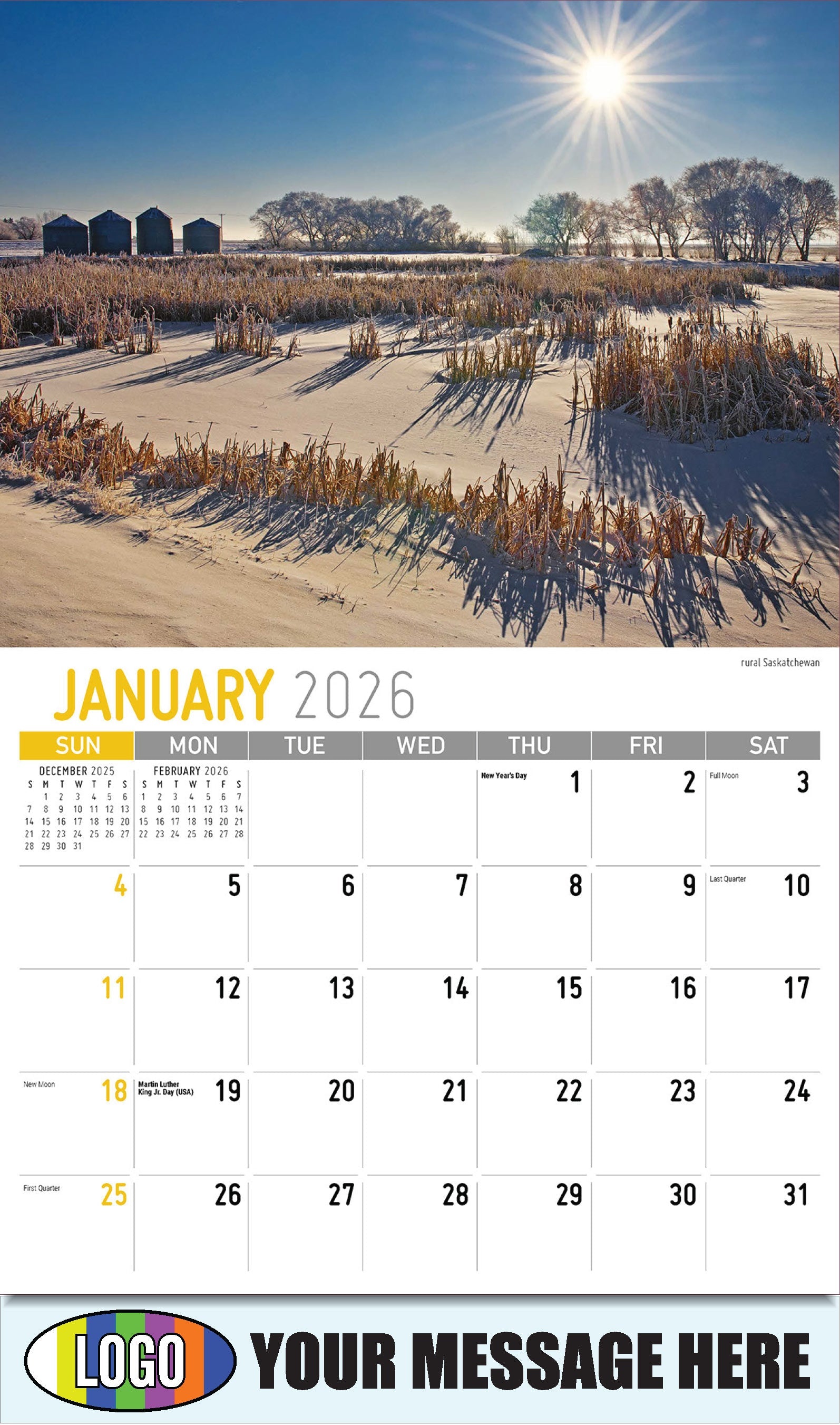 2026 Business Promotional Calendar - Scenes of Western Canada - rural Saskatchewan - January