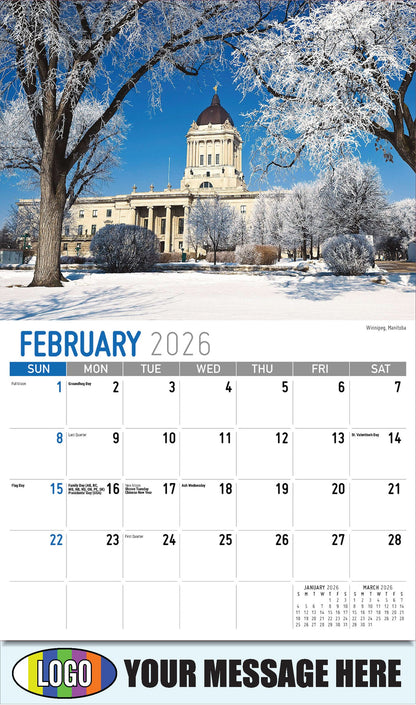 2026 Business Promotional Calendar - Scenes of Western Canada - Winnipeg, Manitoba - February