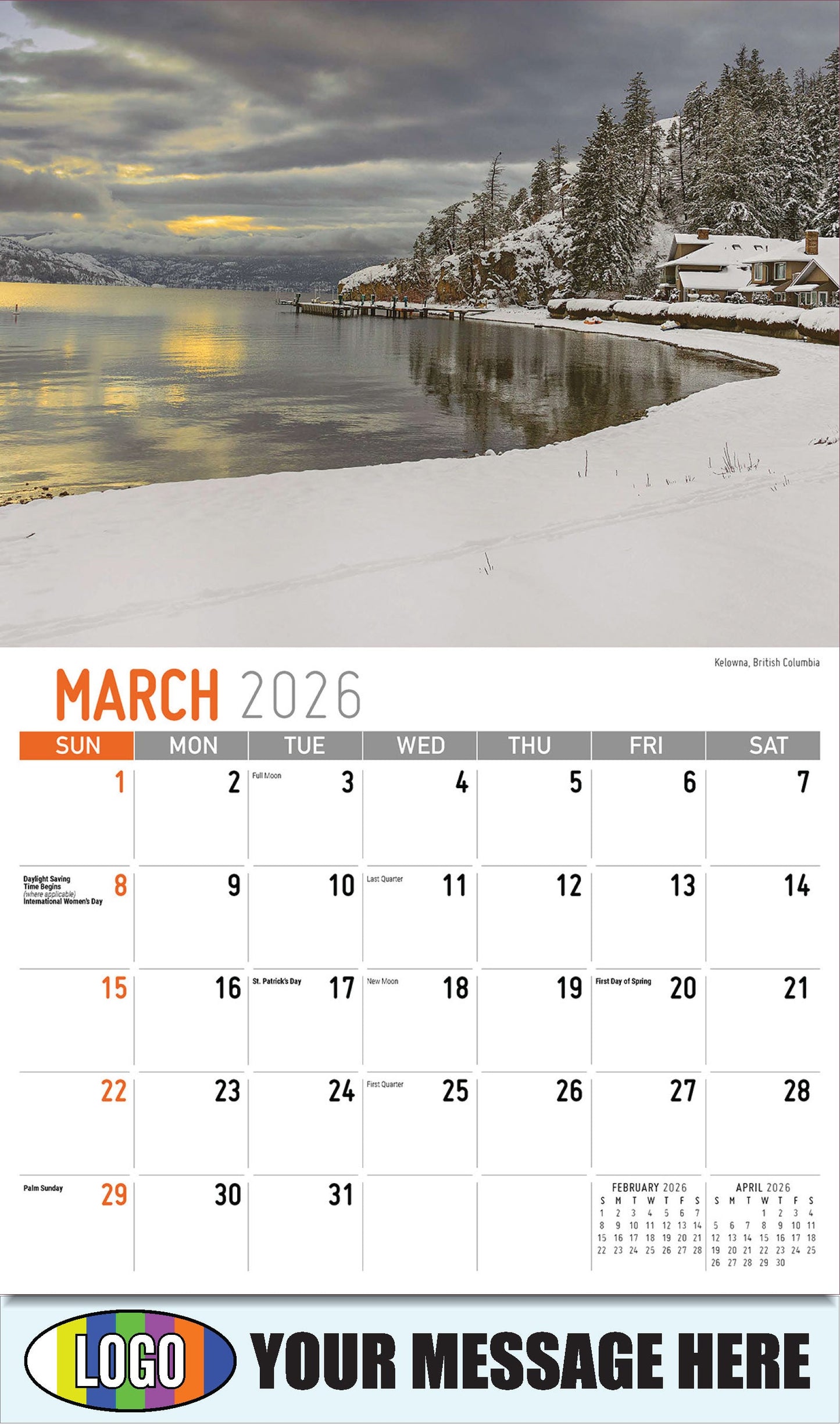 2026 Business Promotional Calendar - Scenes of Western Canada - Kelowna, British Columbia - March