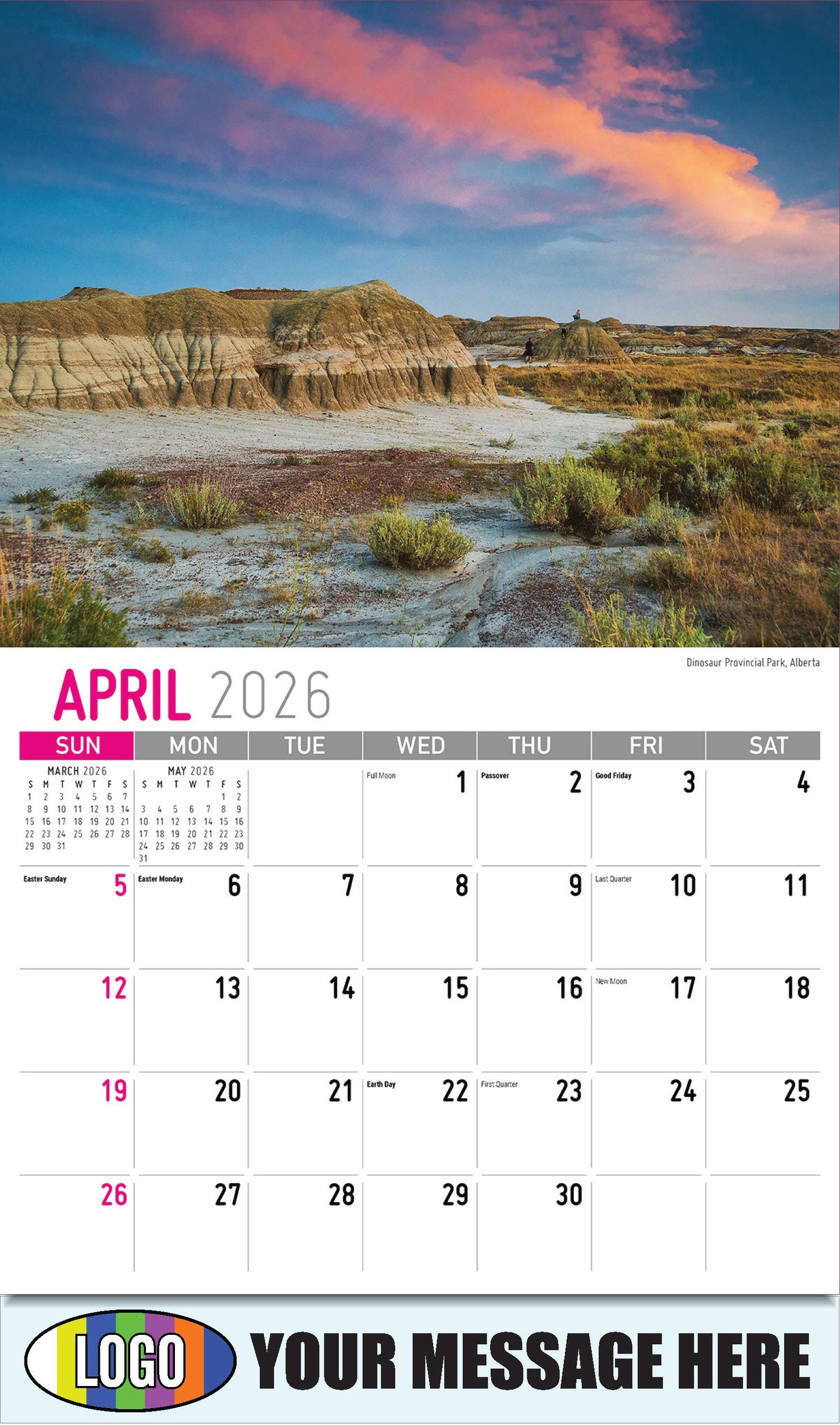 2026 Business Advertising Calendar - Scenes of Western Canada - Dinosaur Provincial Park, Alberta - April
