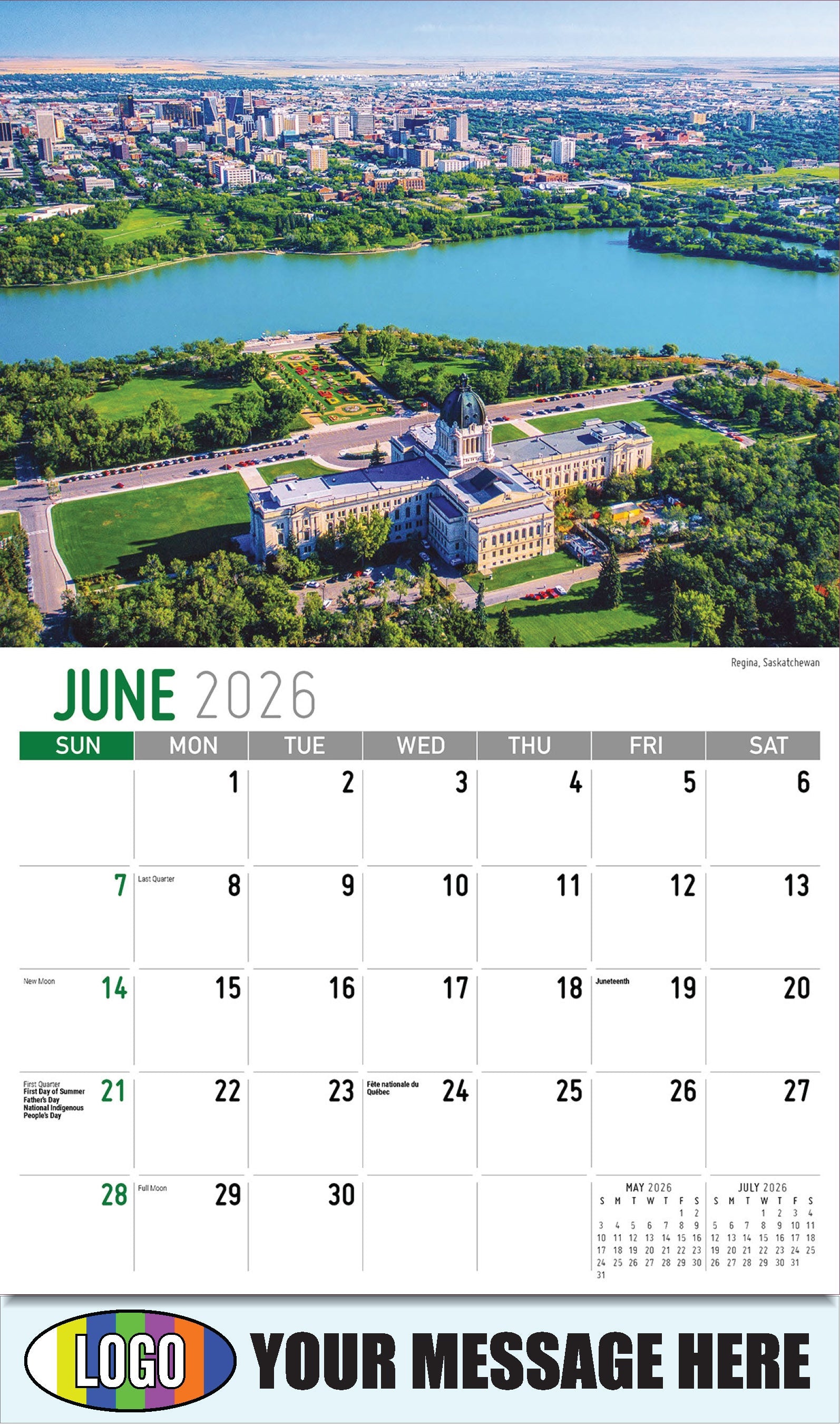 2026 Business Advertising Calendar - Scenes of Western Canada - Regina, Saskatchewan - June