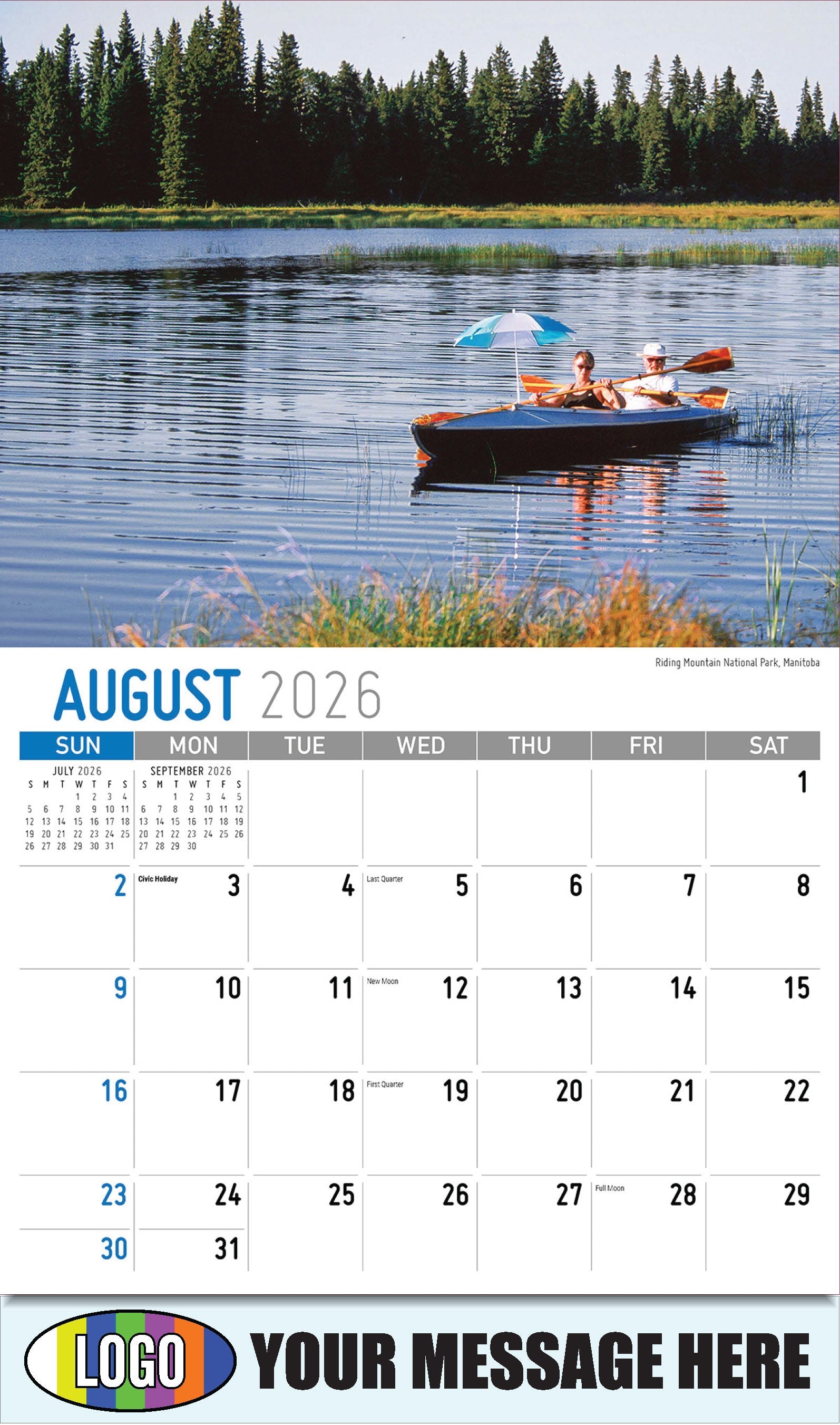 2026 Business Promo Calendar - Scenes of Western Canada - Riding Mountain National Park, Manitoba - August