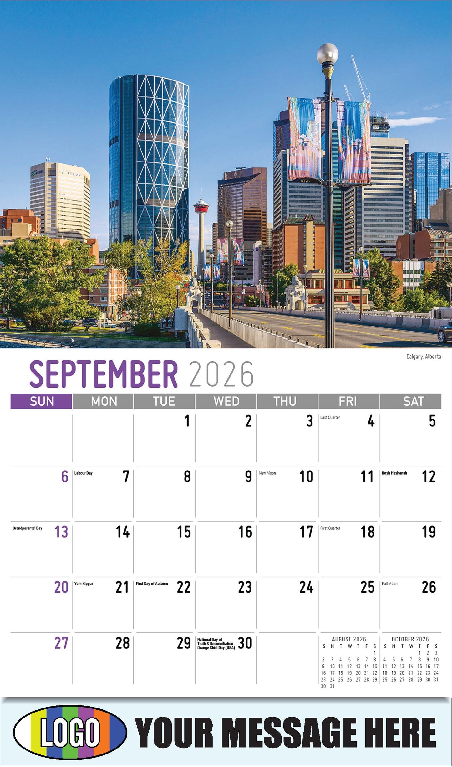 2026 Business Promo Calendar - Scenes of Western Canada - Calgary, Alberta - September