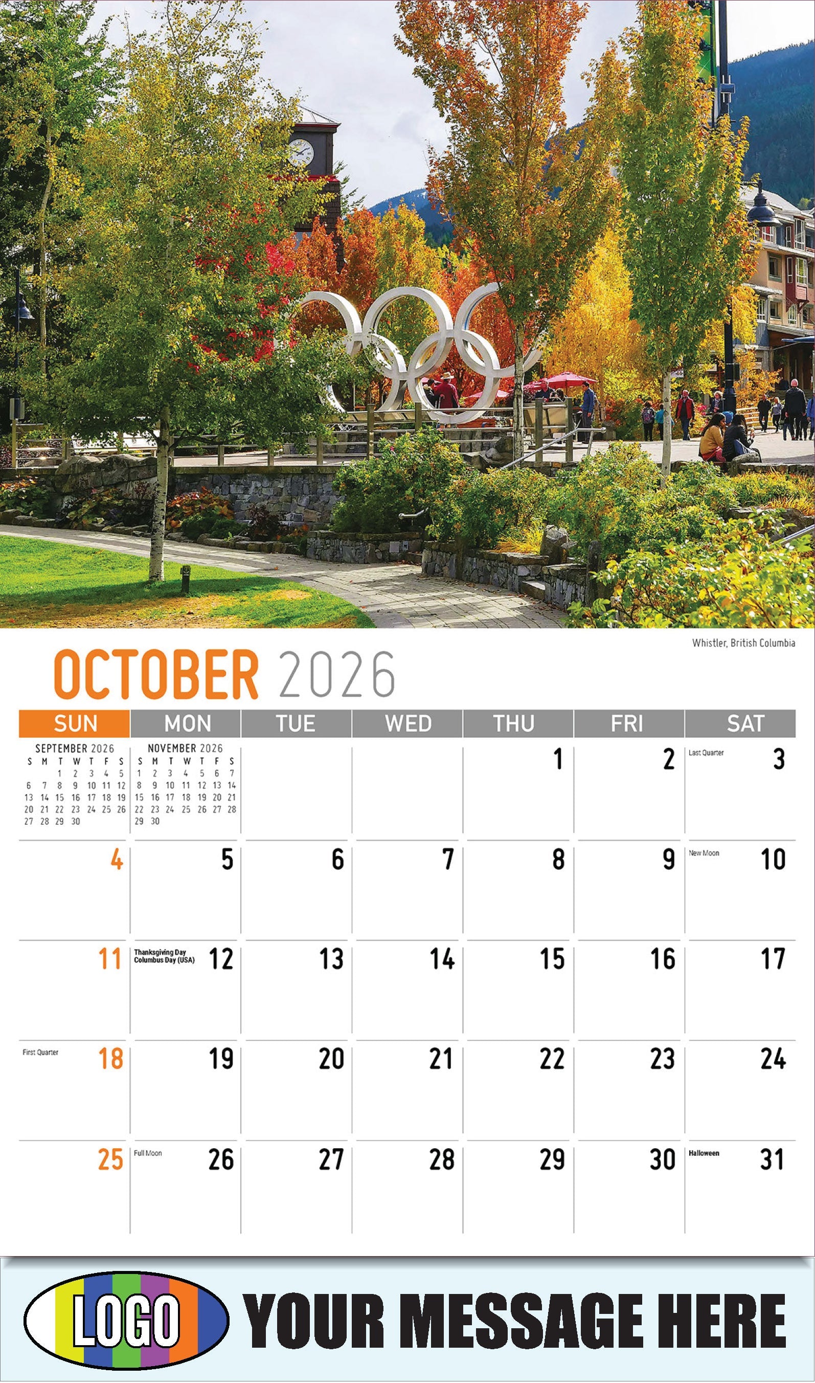 2026 Business Promotion Calendar - Scenes of Western Canada - Whistler, British Columbia - October