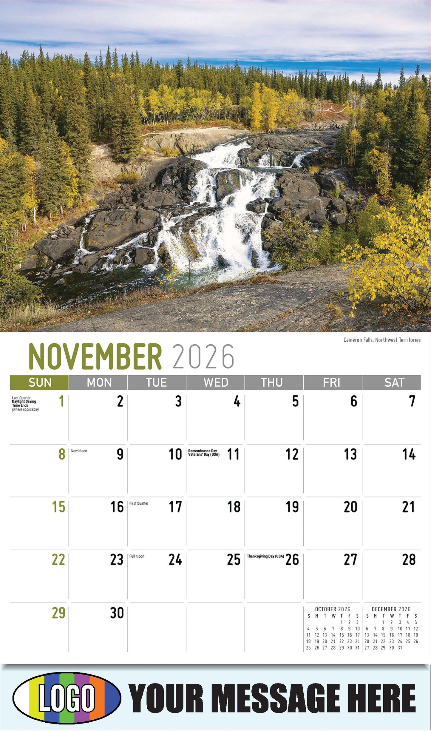 2026 Business Promotion Calendar - Scenes of Western Canada - Cameron Falls, Northwest Territories - November