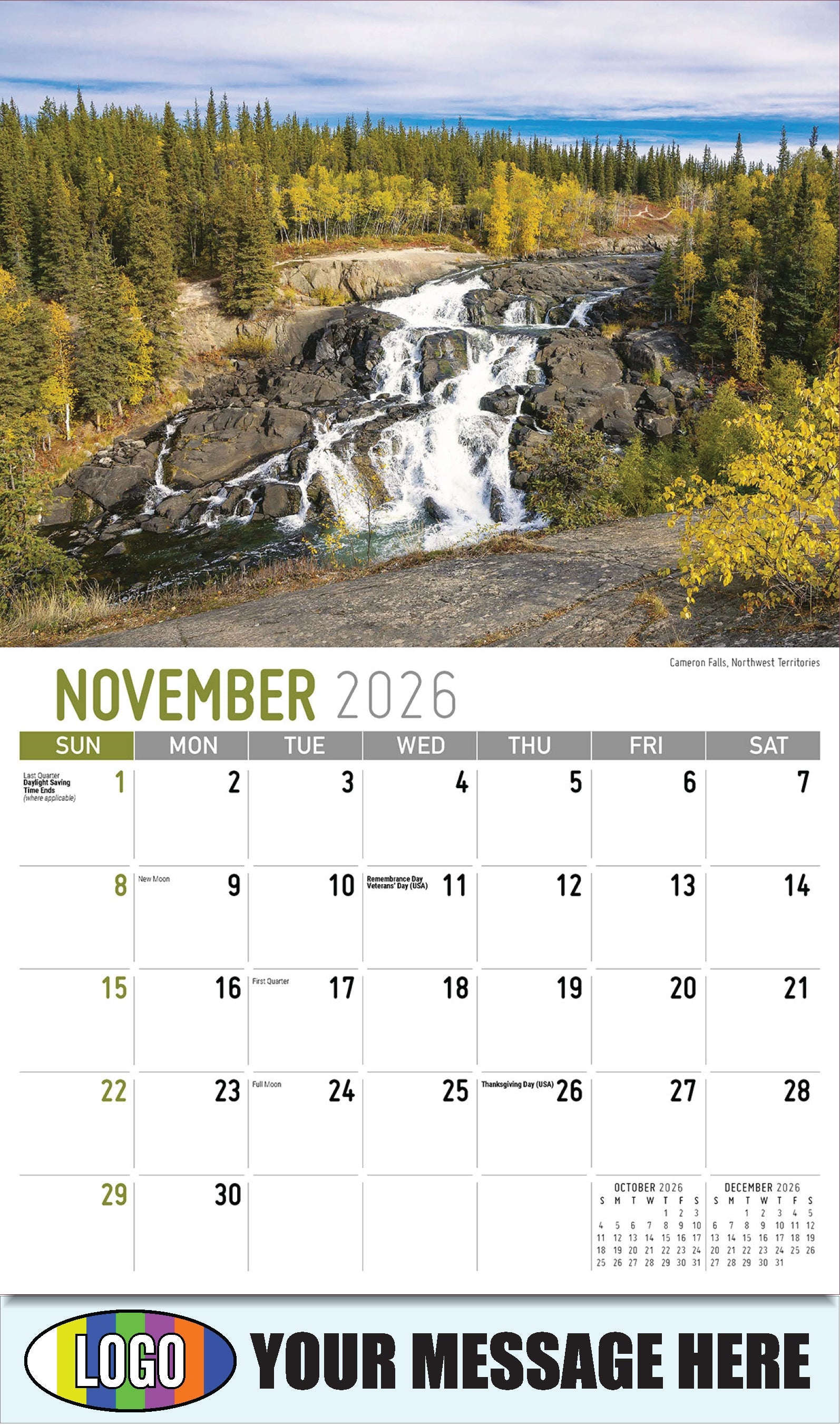 2026 Business Promotion Calendar - Scenes of Western Canada - Cameron Falls, Northwest Territories - November