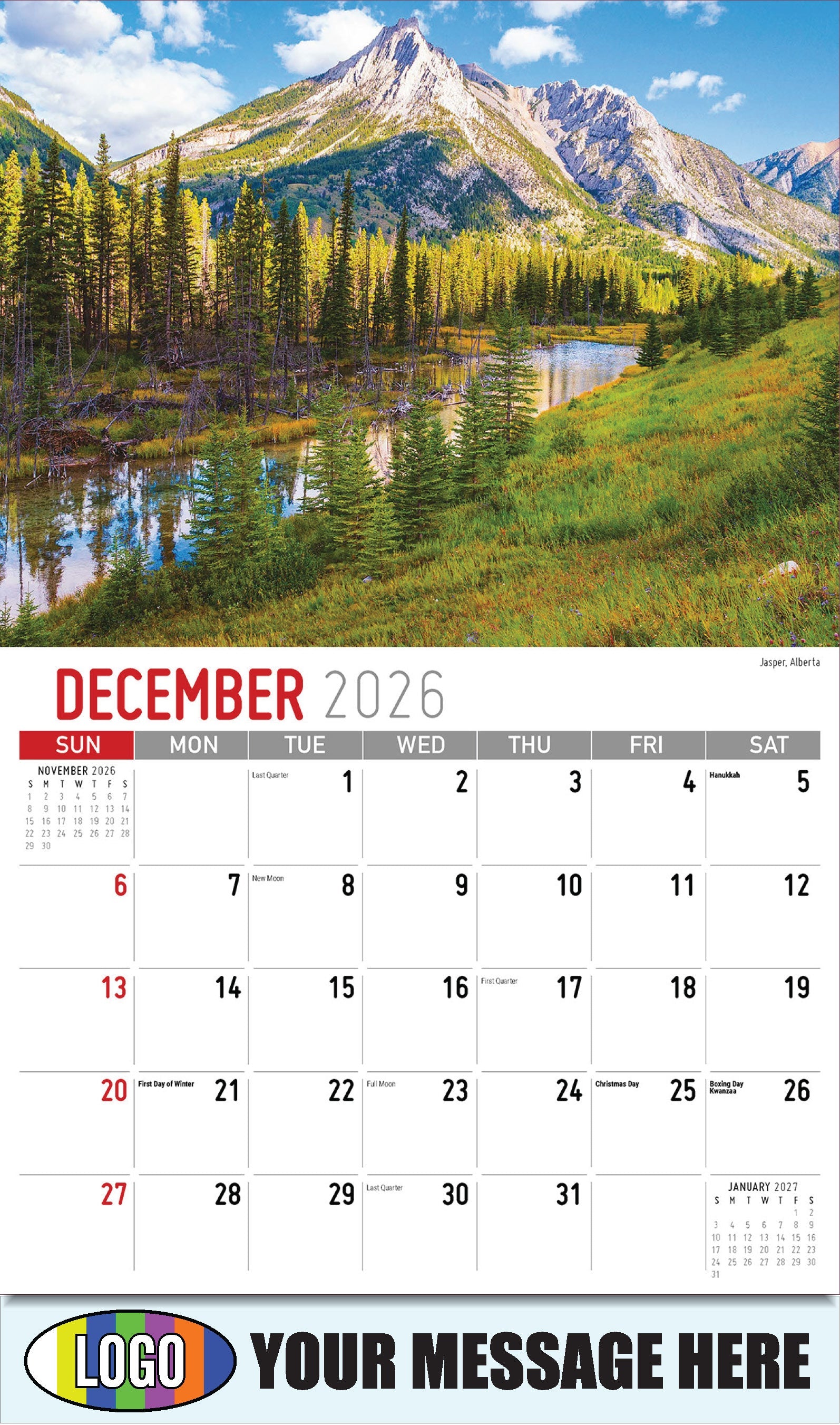 2026 Business Promotion Calendar - Scenes of Western Canada - Jasper, Alberta - December