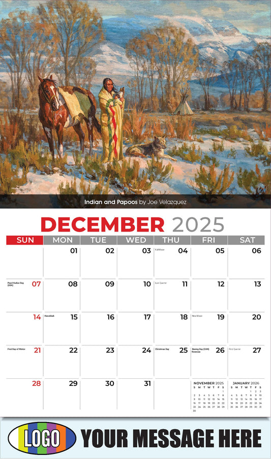 2026 Business Promotional Calendar - Spirit of the West - December_a - Indian and Papoos by Joe Velazquez