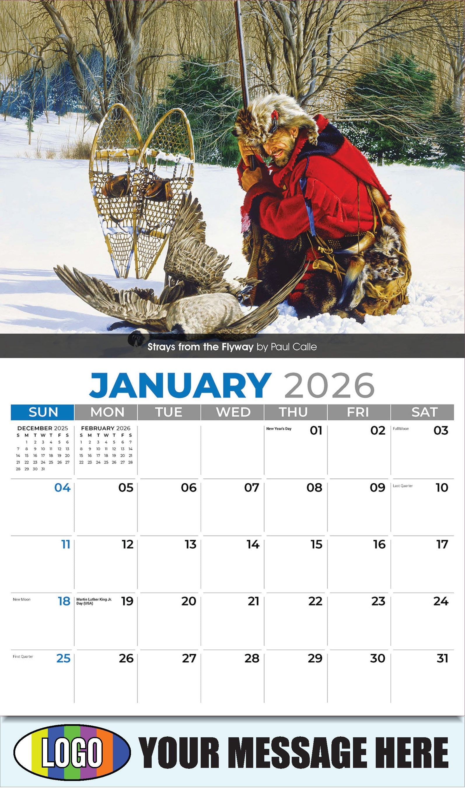 2026 Business Promotional Calendar - Spirit of the West - January - Strays from the Flyway by Paul Calle