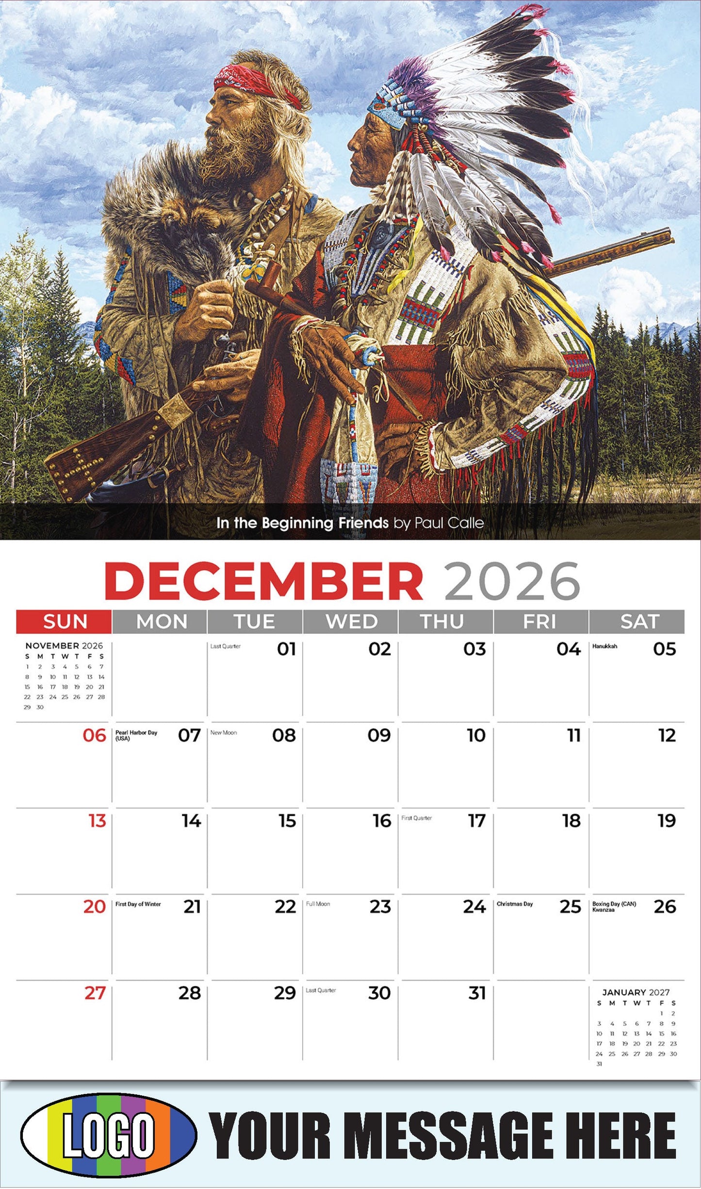 2026 Business Promotion Calendar - Spirit of the West - December - In the Beginning Friends by Paul Calle