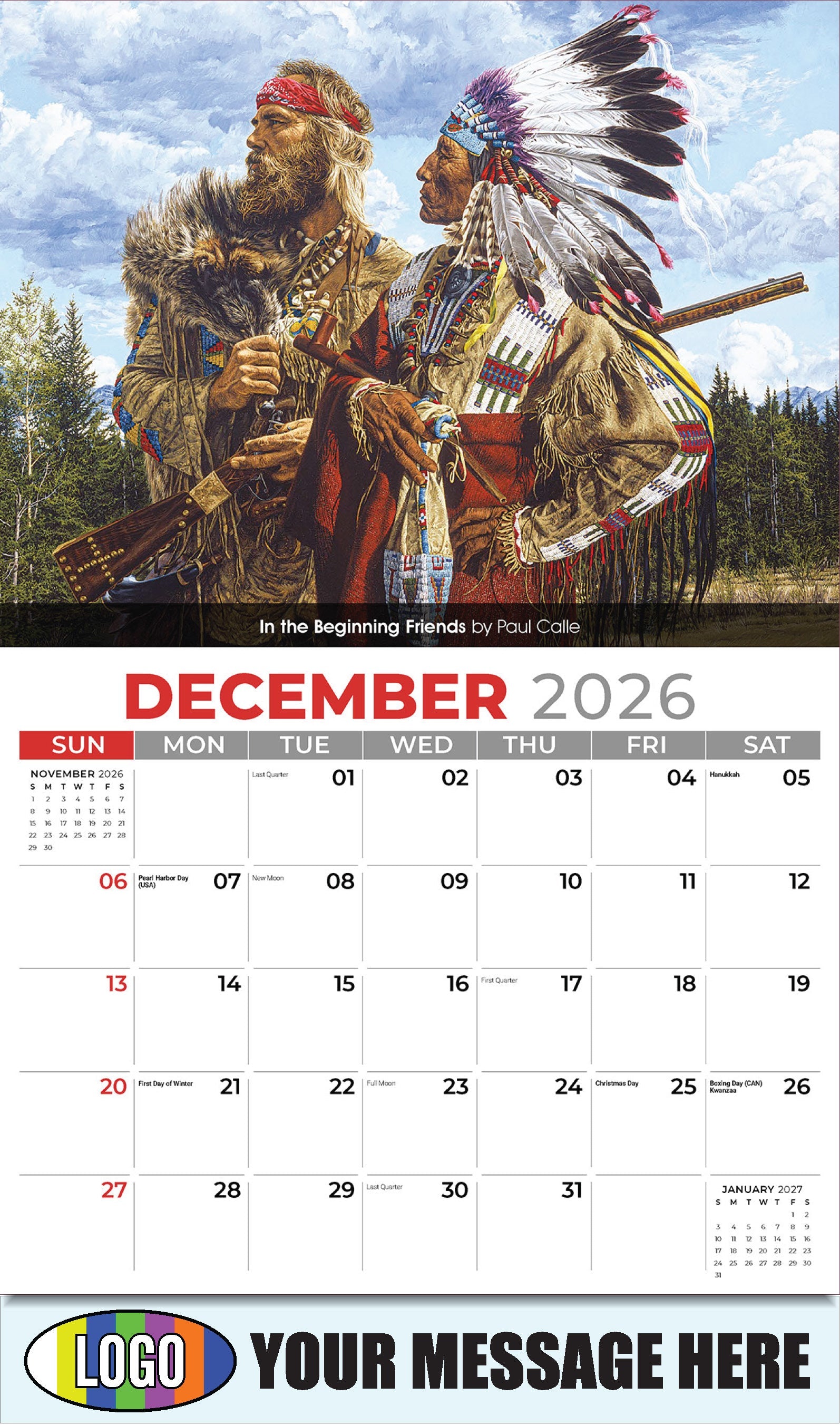 2026 Business Promotion Calendar - Spirit of the West - December - In the Beginning Friends by Paul Calle