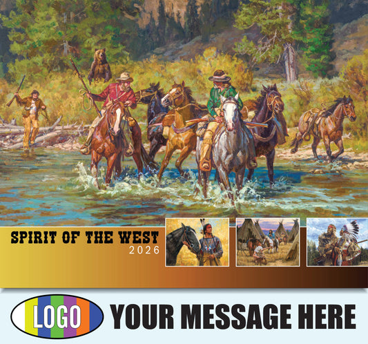 2026 Business Advertising Calendar - Spirit of the West - Old West Art Business Promo Wall Calendar imprinted with your Logo, Name and message