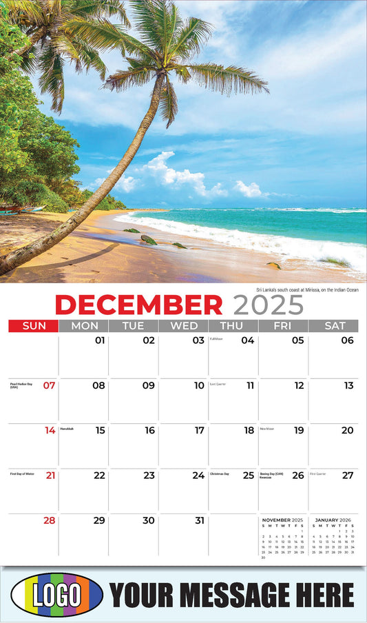 2026 Business Promotional Calendar - Sun, Sand and Surf - December_a - Sri Lanka's south coast at Mirissa, on the Indian Ocean