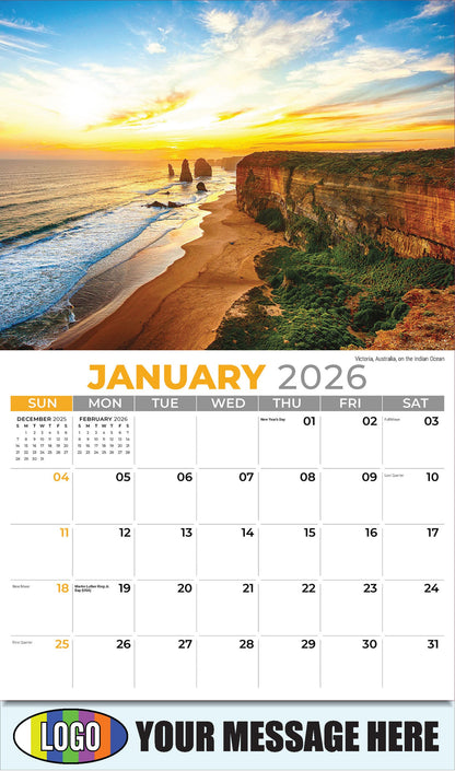 2026 Business Promotional Calendar - Sun, Sand and Surf - January - Victoria, Australia, on the Indian Ocean