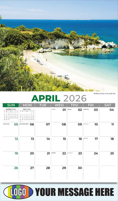 2026 Business Advertising Calendar - Sun, Sand and Surf - April - Kefalonia, Greece, on the Ionian Sea